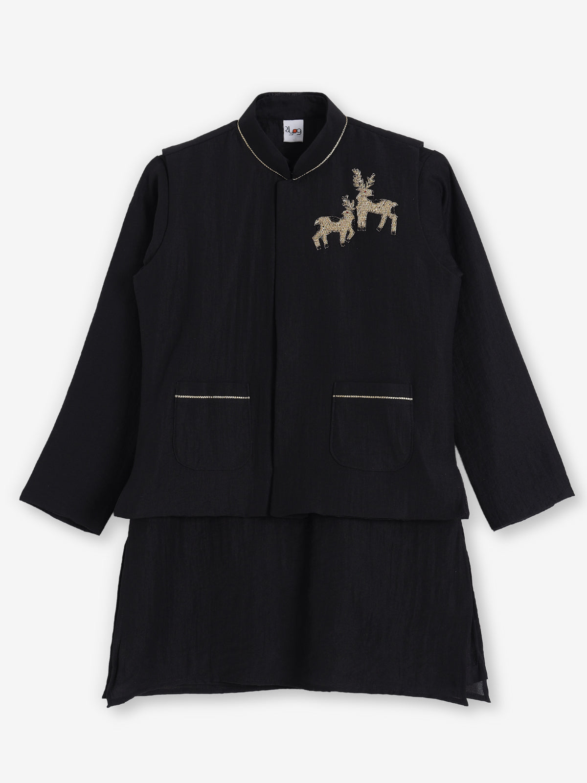 Black silk festive wear boys waistcoat set