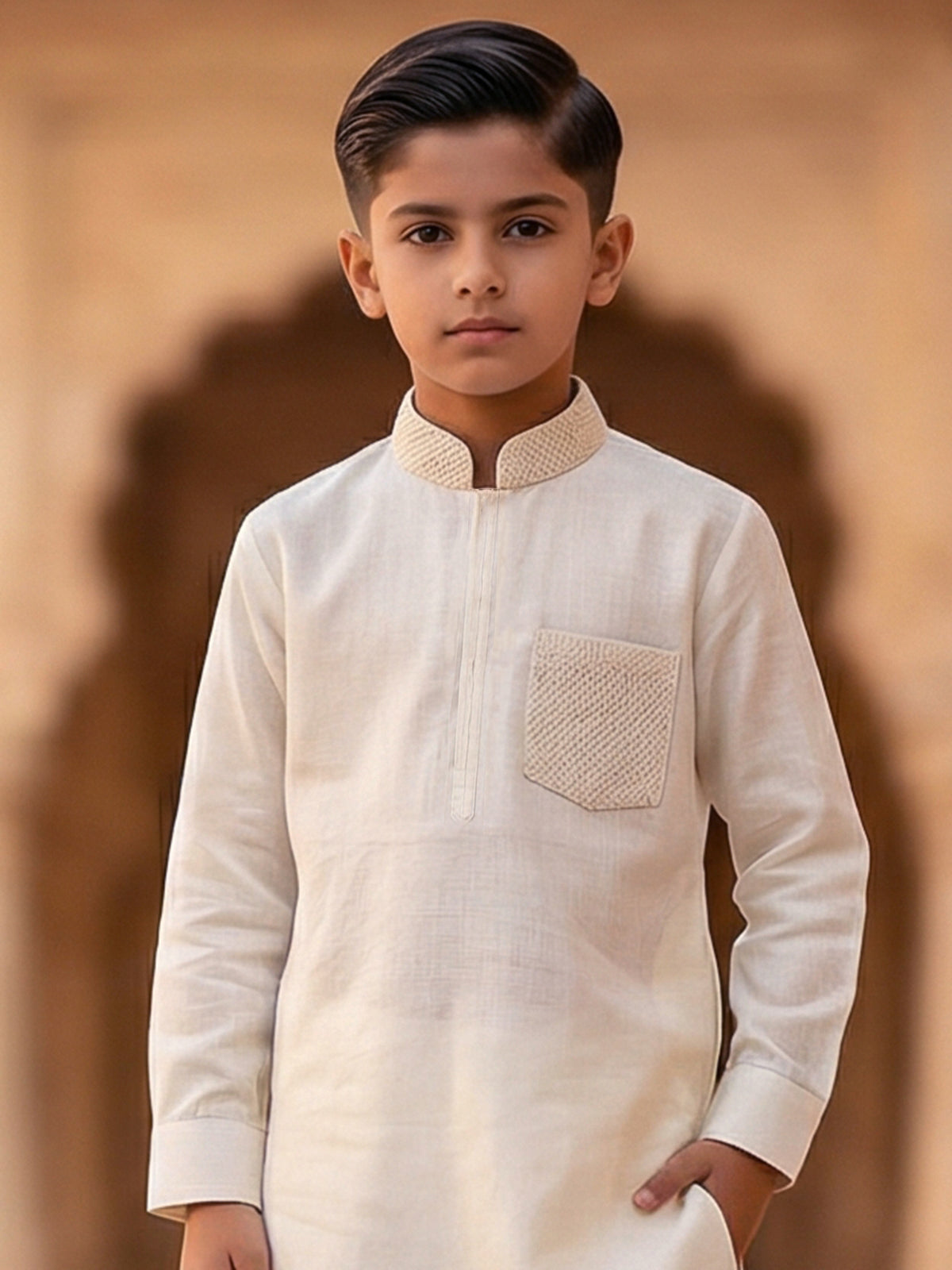 Cream cotton linen festive eid pathani suit