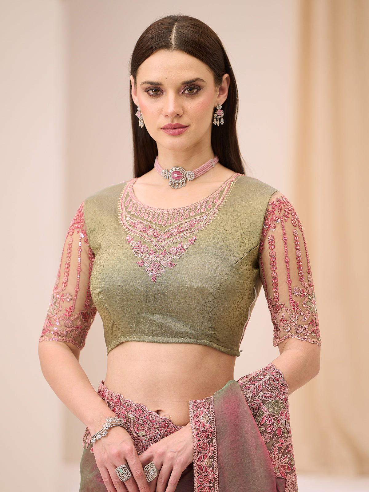 Onion pink dual toned georgette saree