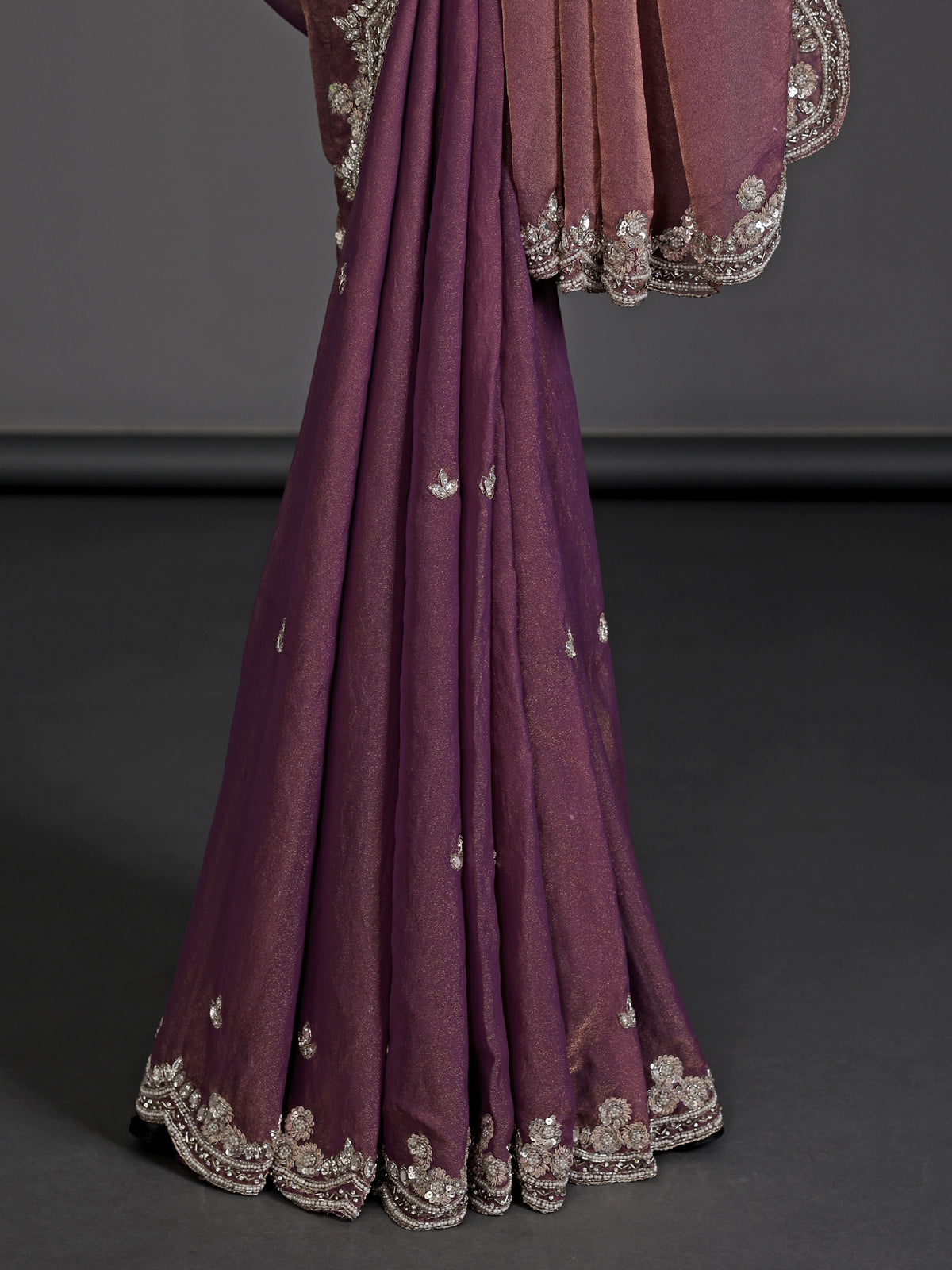 Pastel purple tissue silk diamond embellished saree