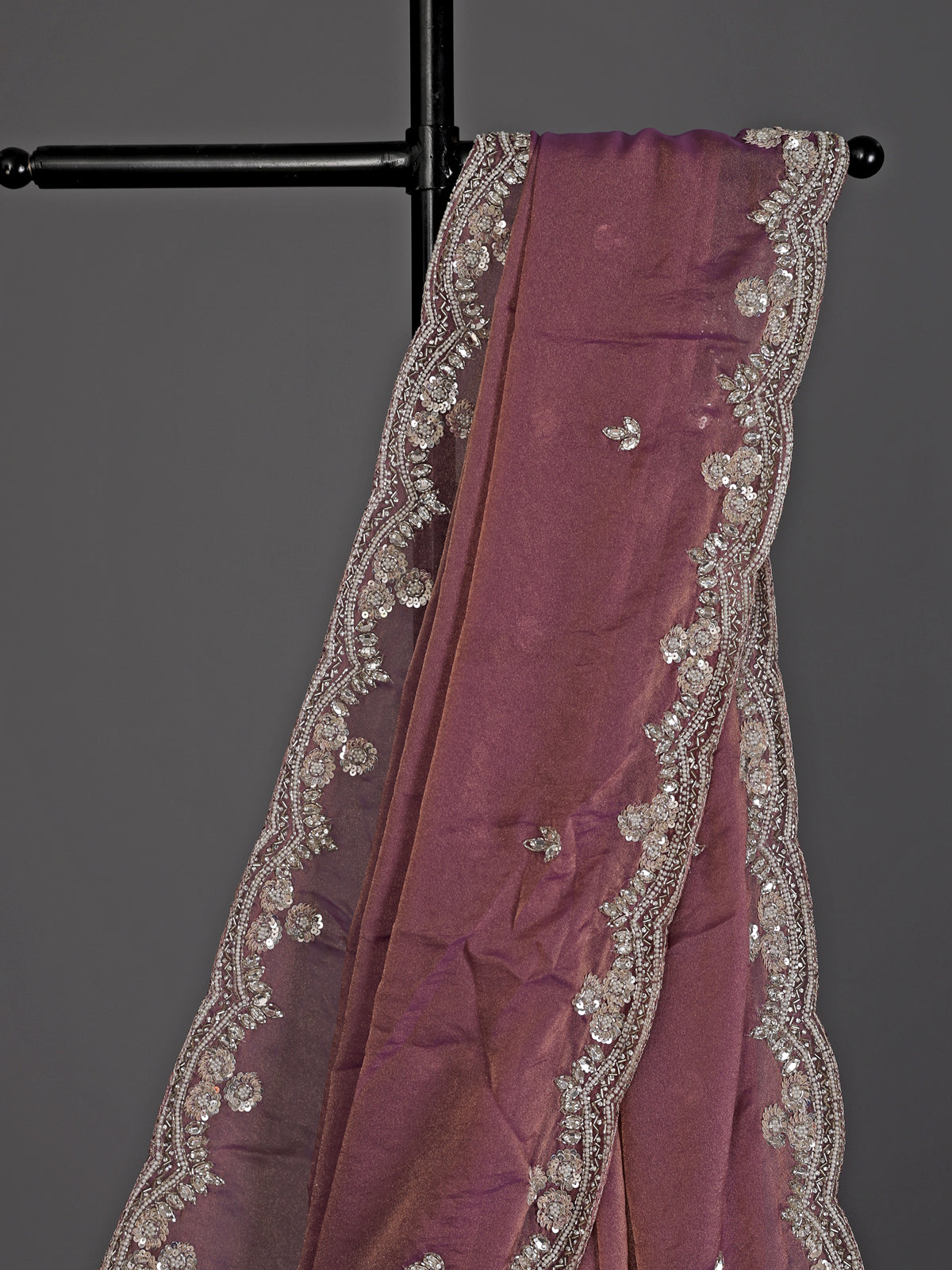 Pastel purple tissue silk diamond embellished saree