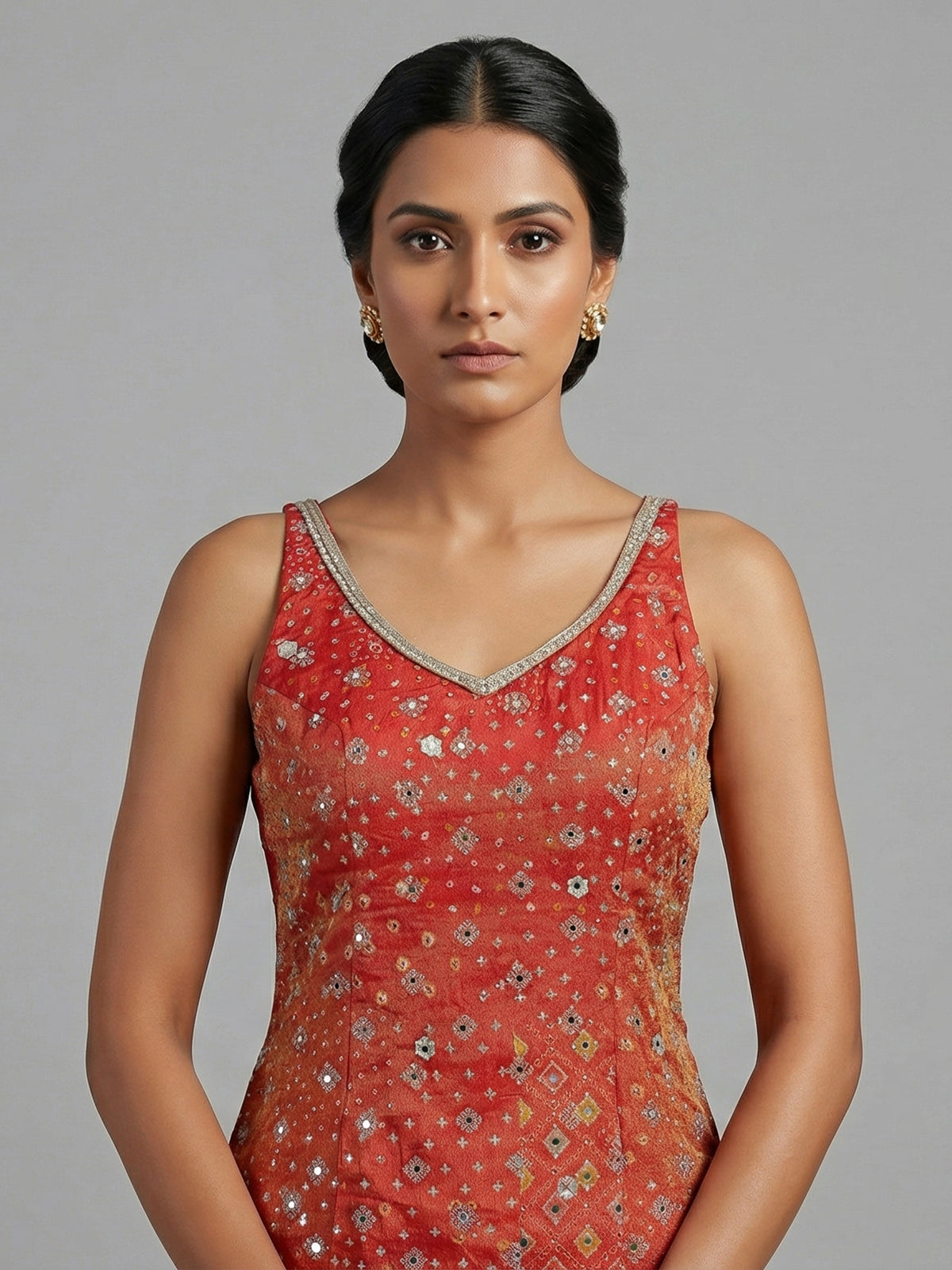 Rust orange printed sharara suit festive elegance
