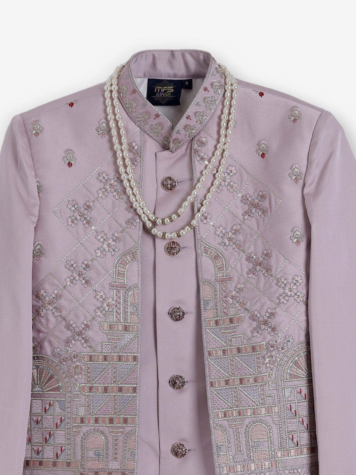Lavender purple terry rayon embroidered indowestern