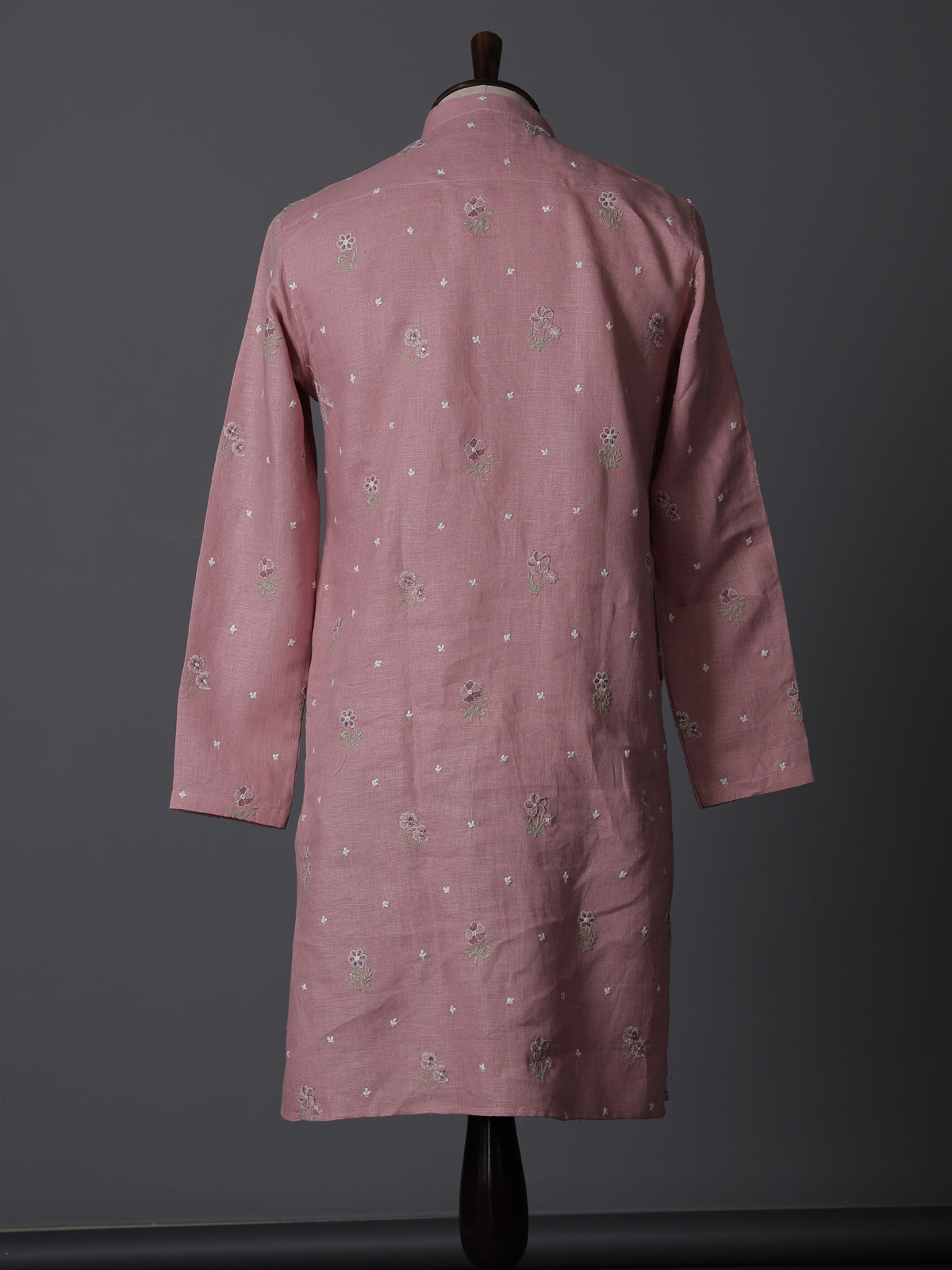 Light pink cotton linen thread work festive kurta