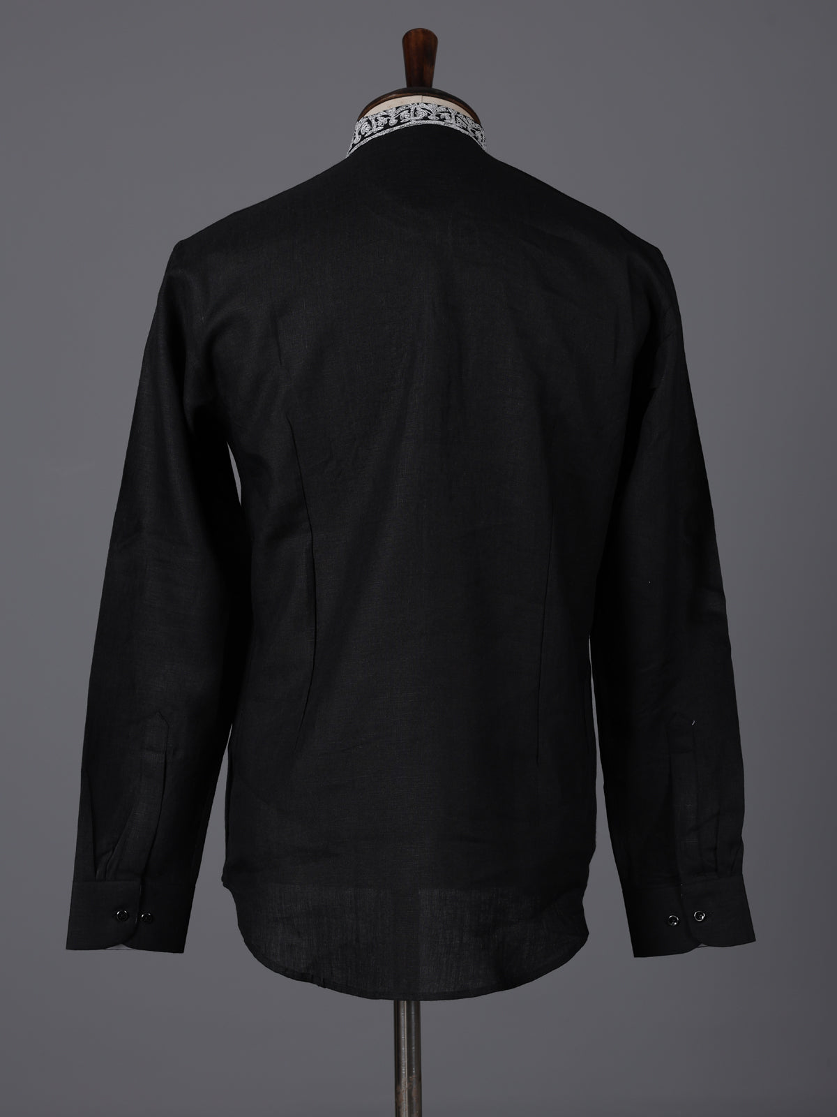 Black linen embroidered short pathani festive kurta