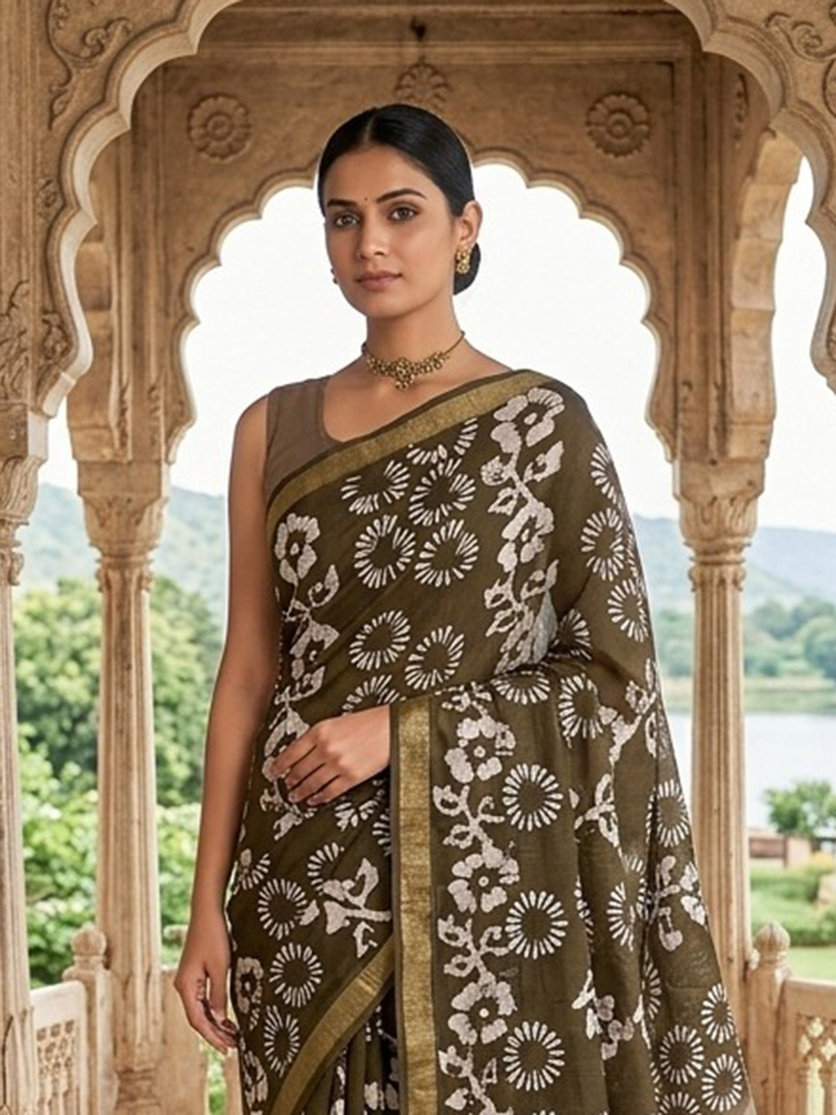 Mehendi green printed chanderi saree