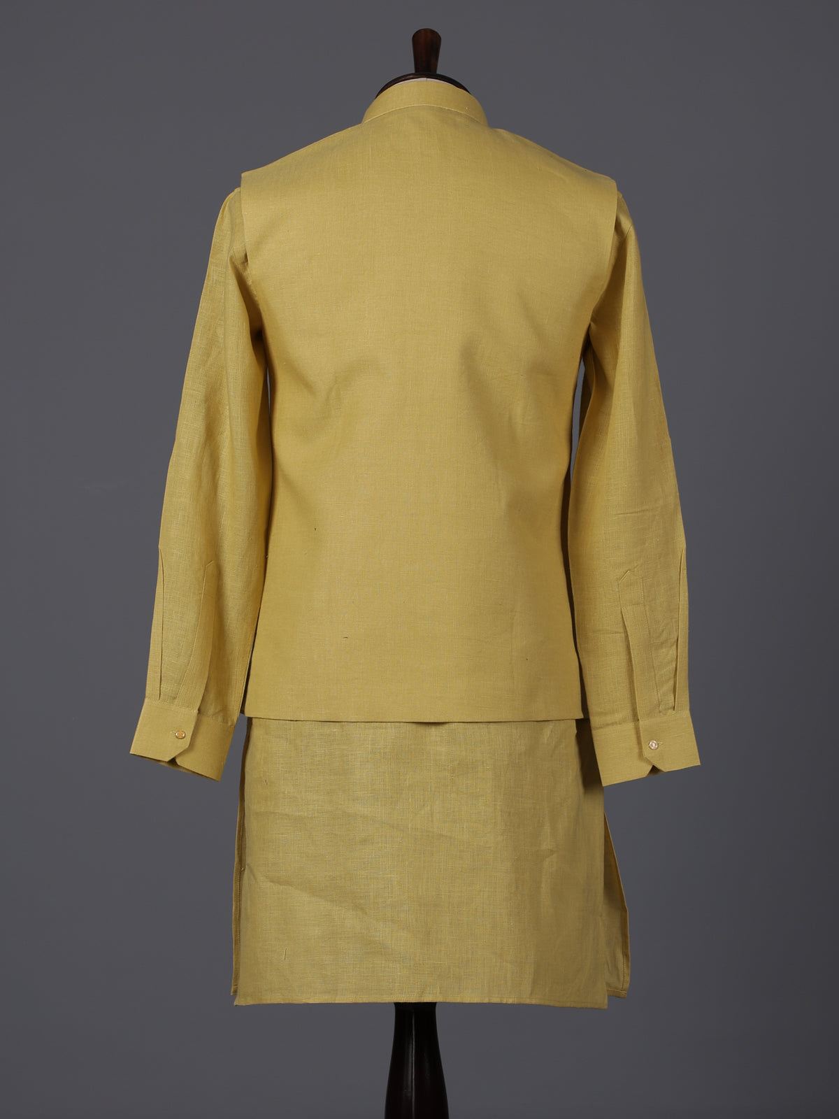 Yellow cotton blend embellished festive waistcoat set