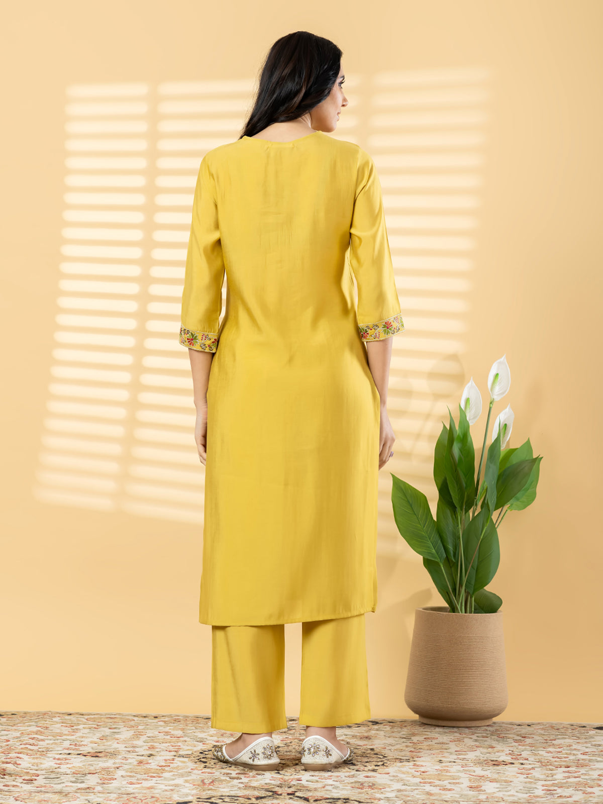 Yellow silk festive wear kurti set