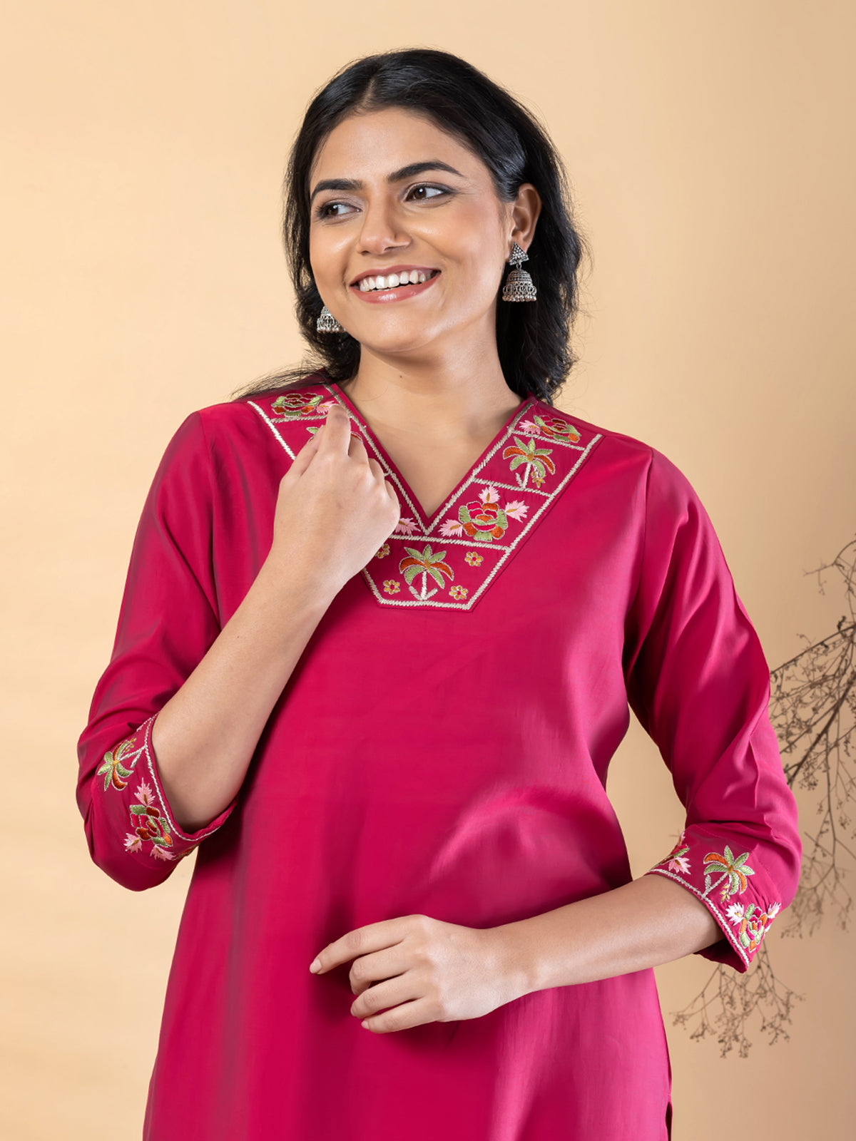 Reddish pink cotton silk kurti setq