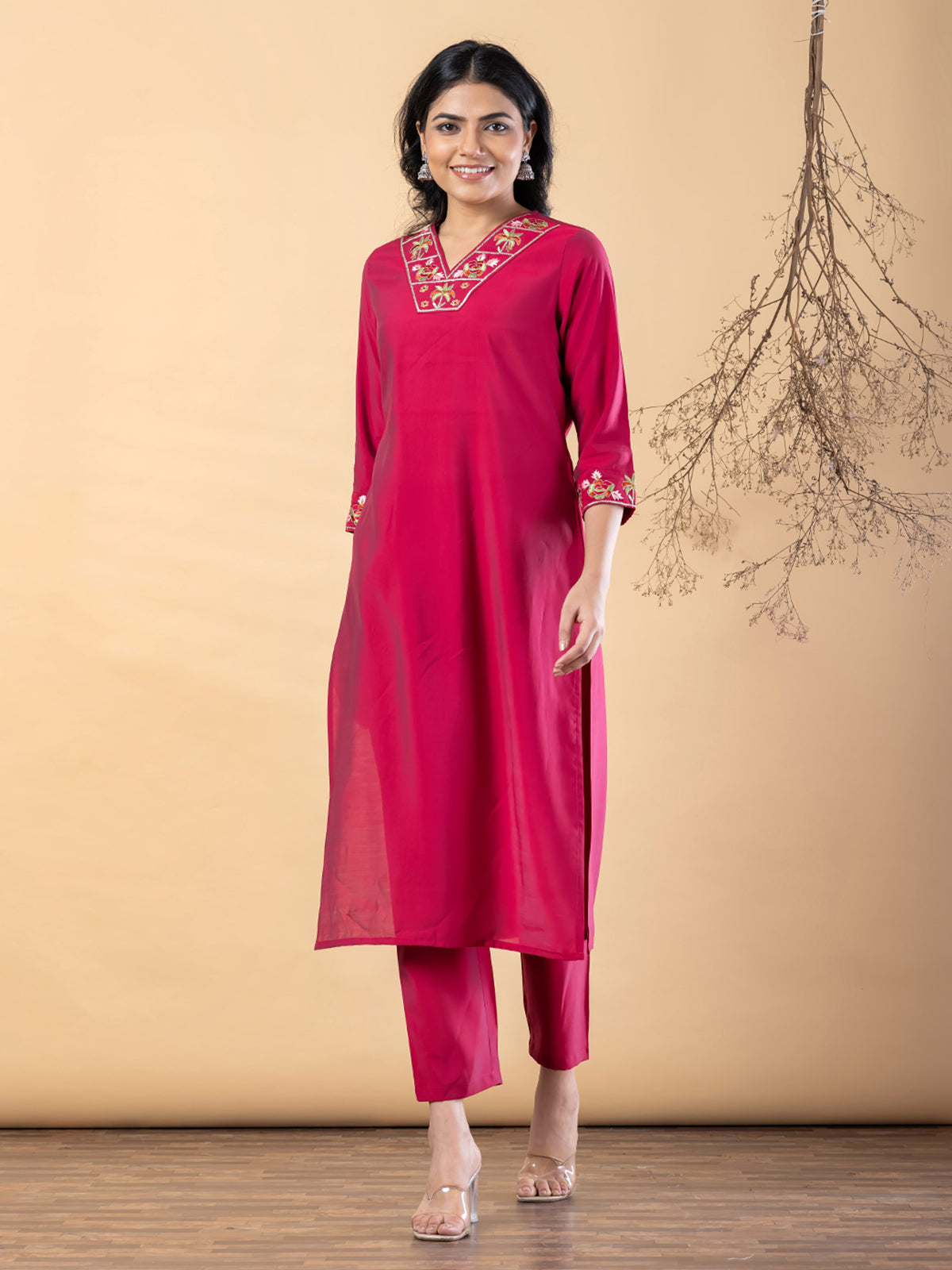 Reddish pink cotton silk kurti setq