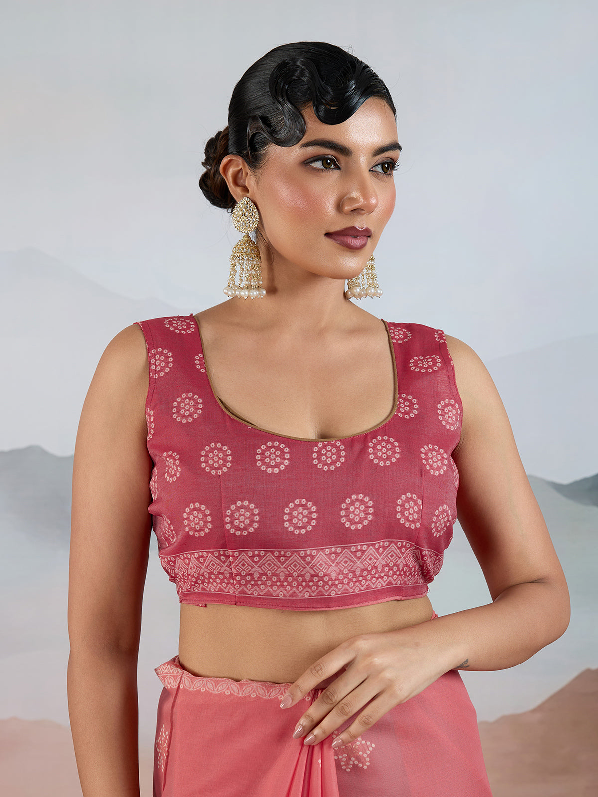 Pink bandhej inspired viscose cotton saree