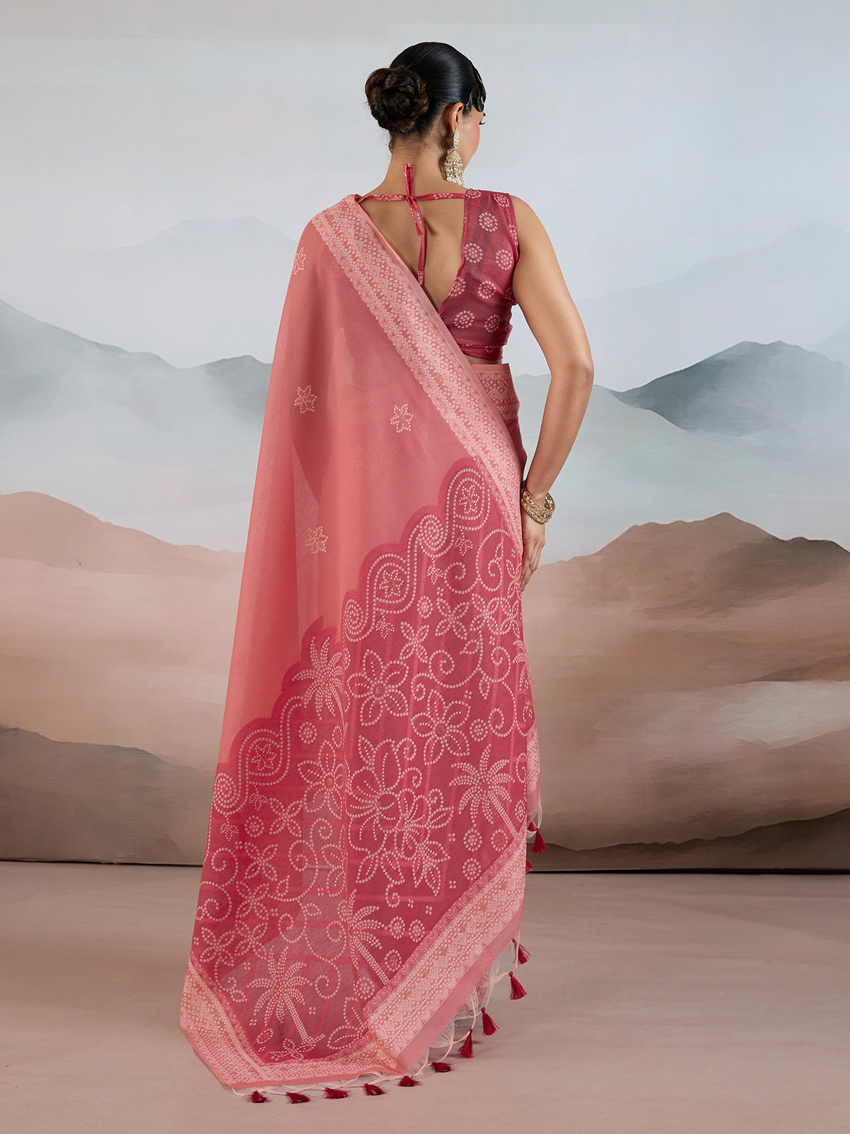 Pink bandhej inspired viscose cotton saree