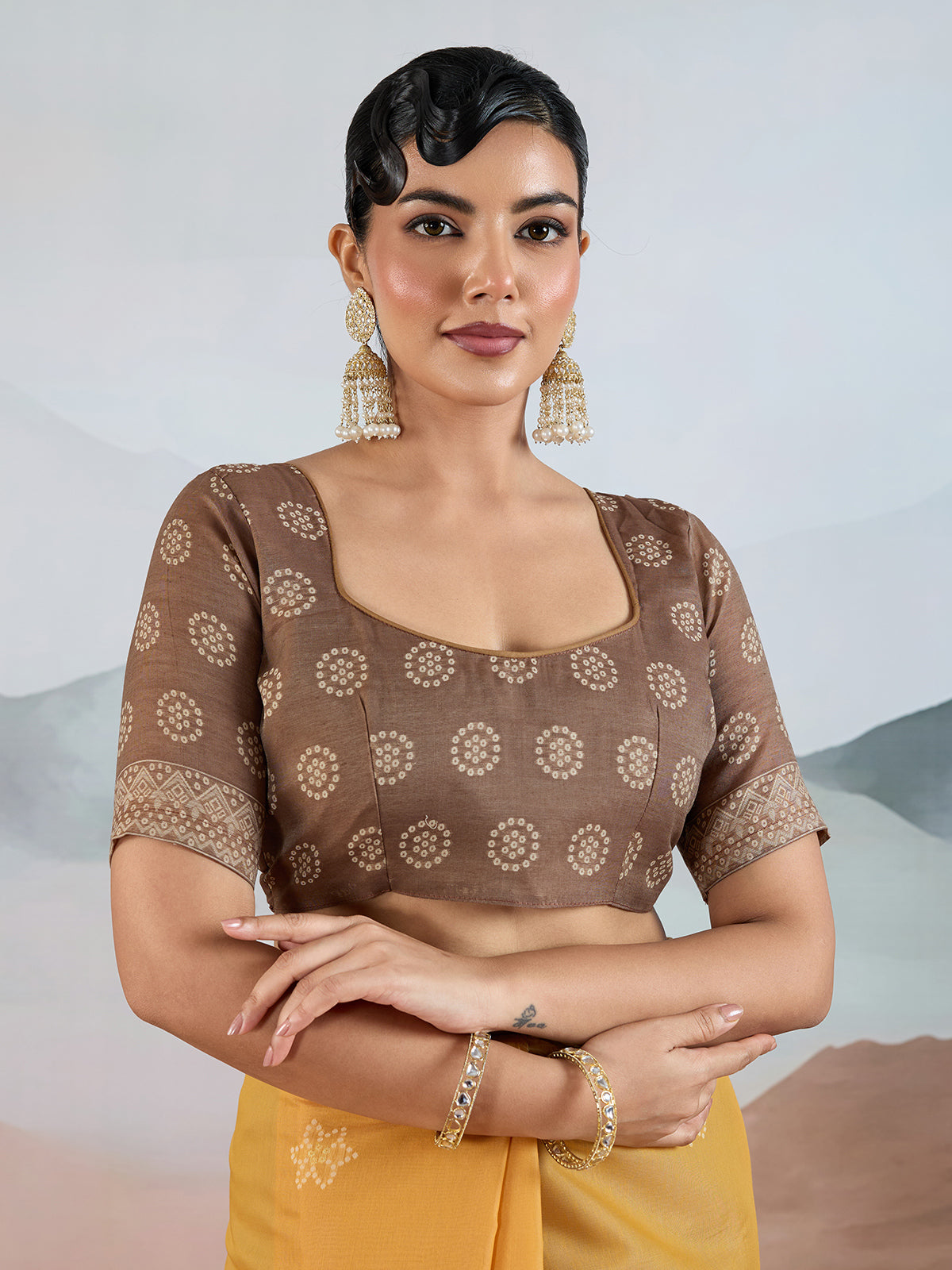Yellow bandhej inspired viscose cotton saree