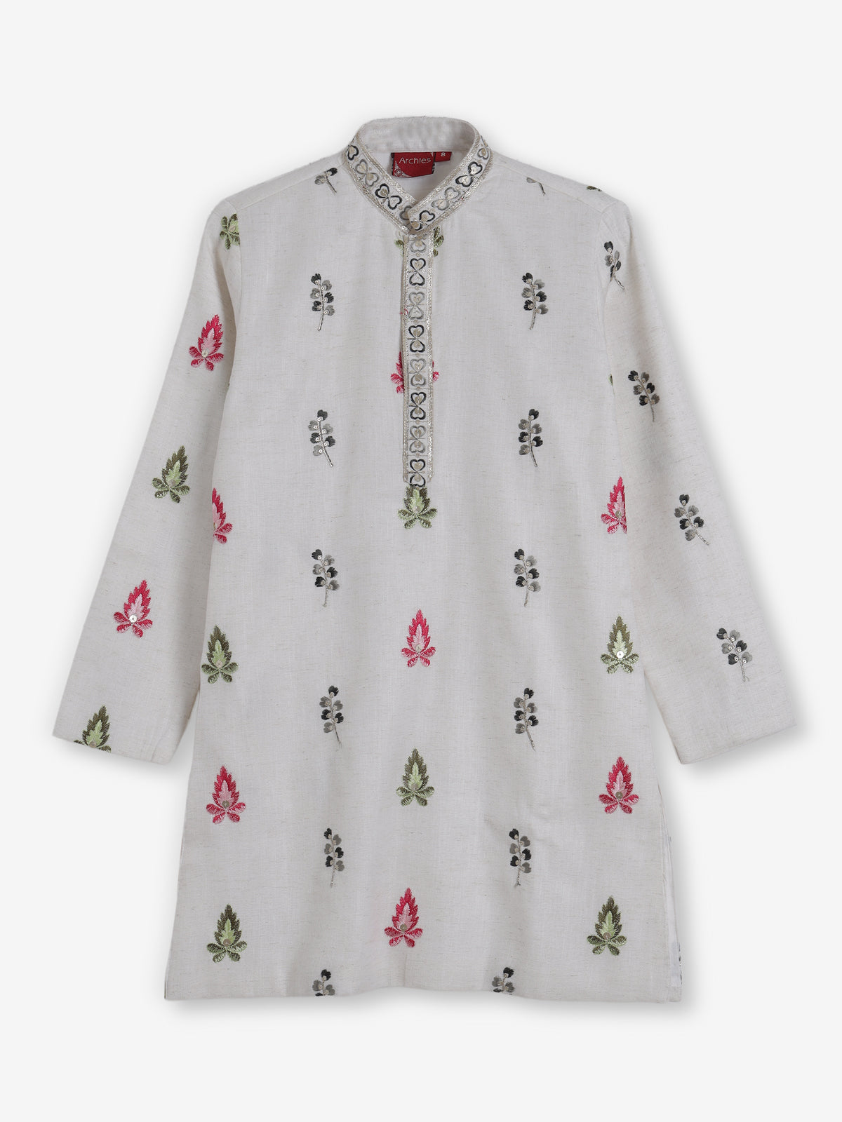 Off white cotton silk embroidered festive kurta suit