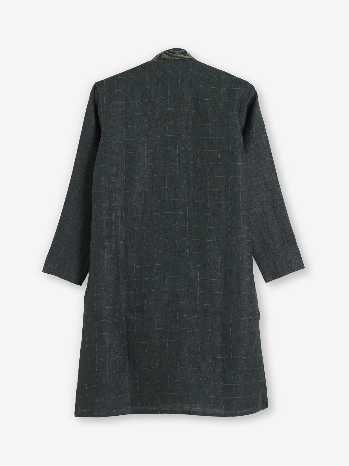 Dark green checks cotton silk festive kurta suit