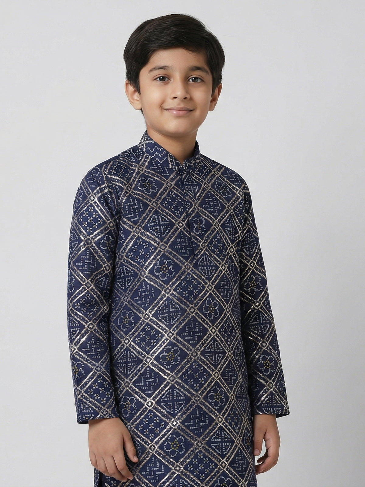 Navy blue bandhej printed zari work kurta suit