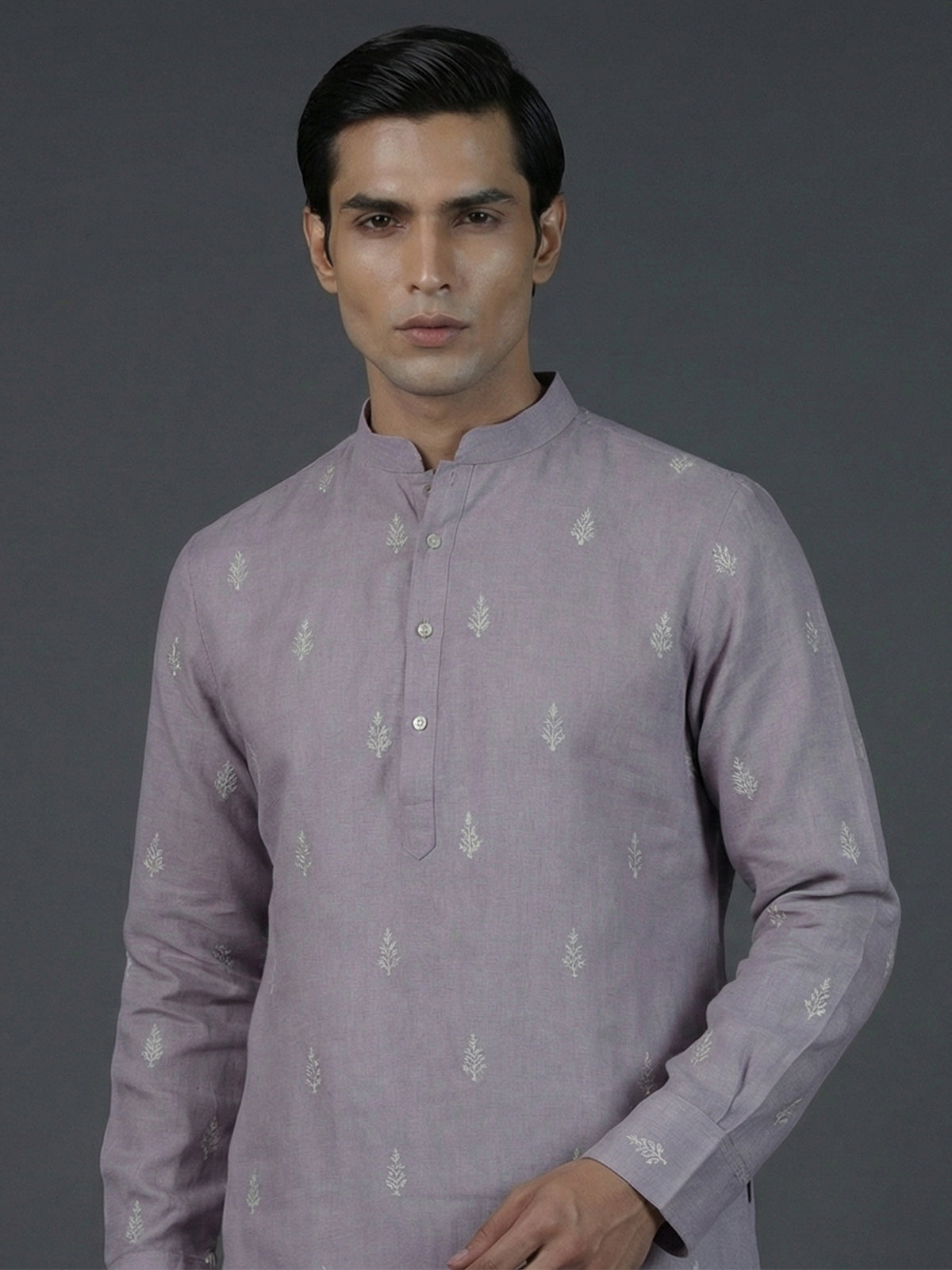 Lilac purple cotton thread work festive kurta