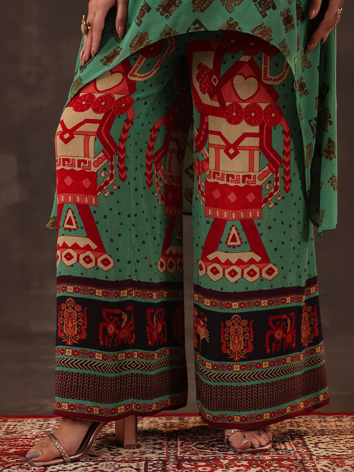 Light green crepe silk printed palazzo kurti set