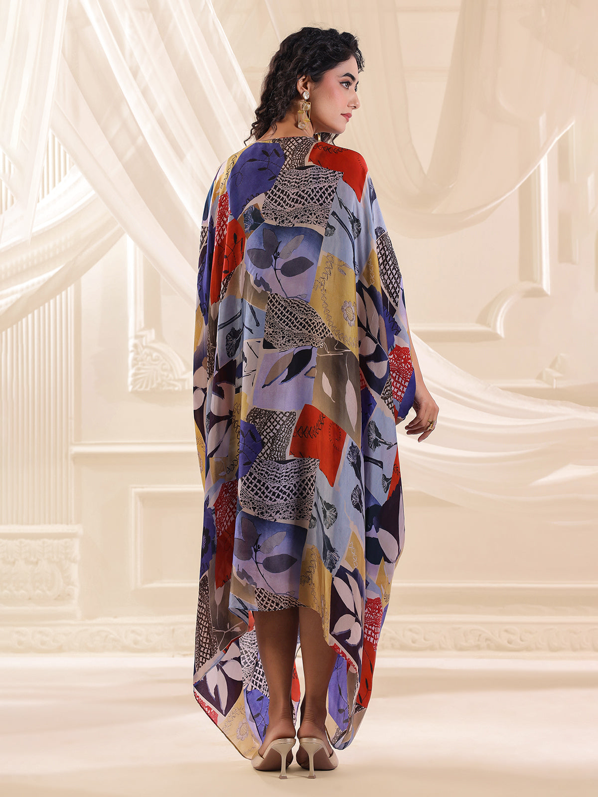 Purple printed georgette silk kaftan style kurti