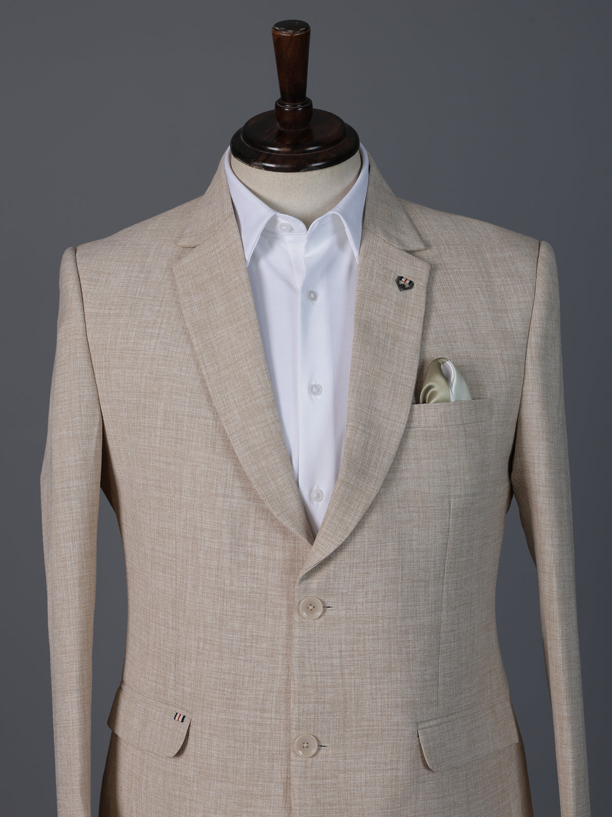 Beige terry rayon elegant two button formal blazer