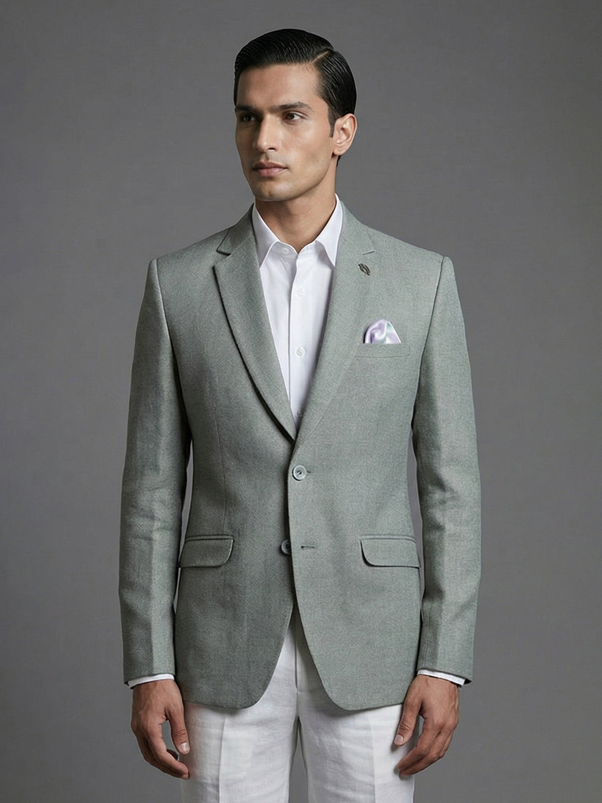 Pista green solid juth fabric festive blazer