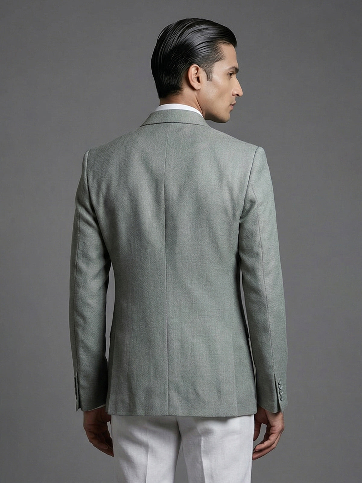 Pista green solid juth fabric festive blazer