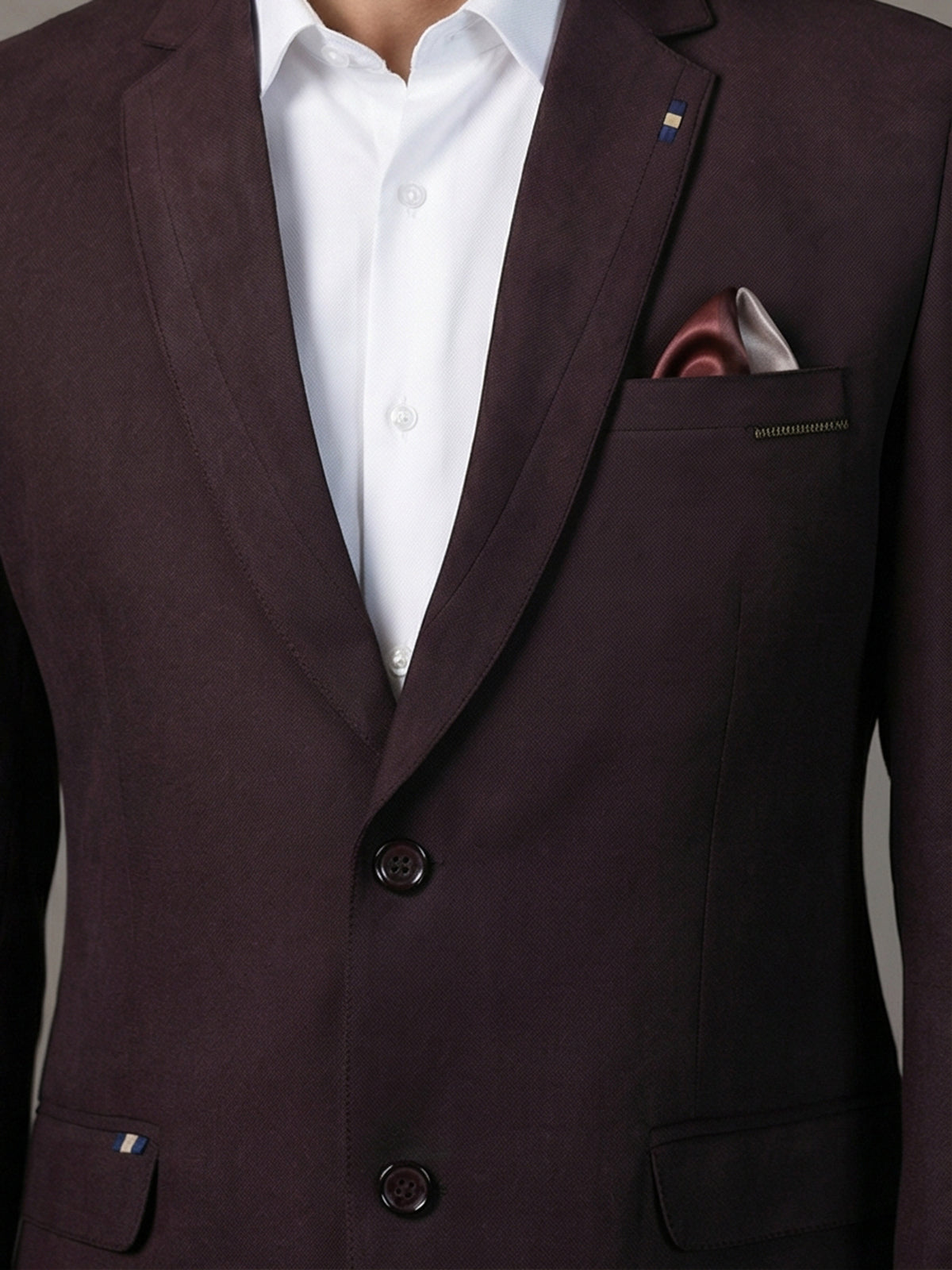 Wine terry rayon solid two button party blazer