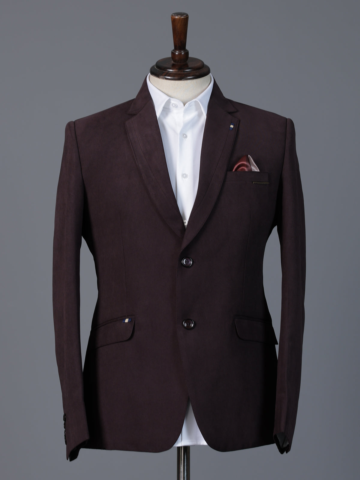 Wine terry rayon solid two button party blazer