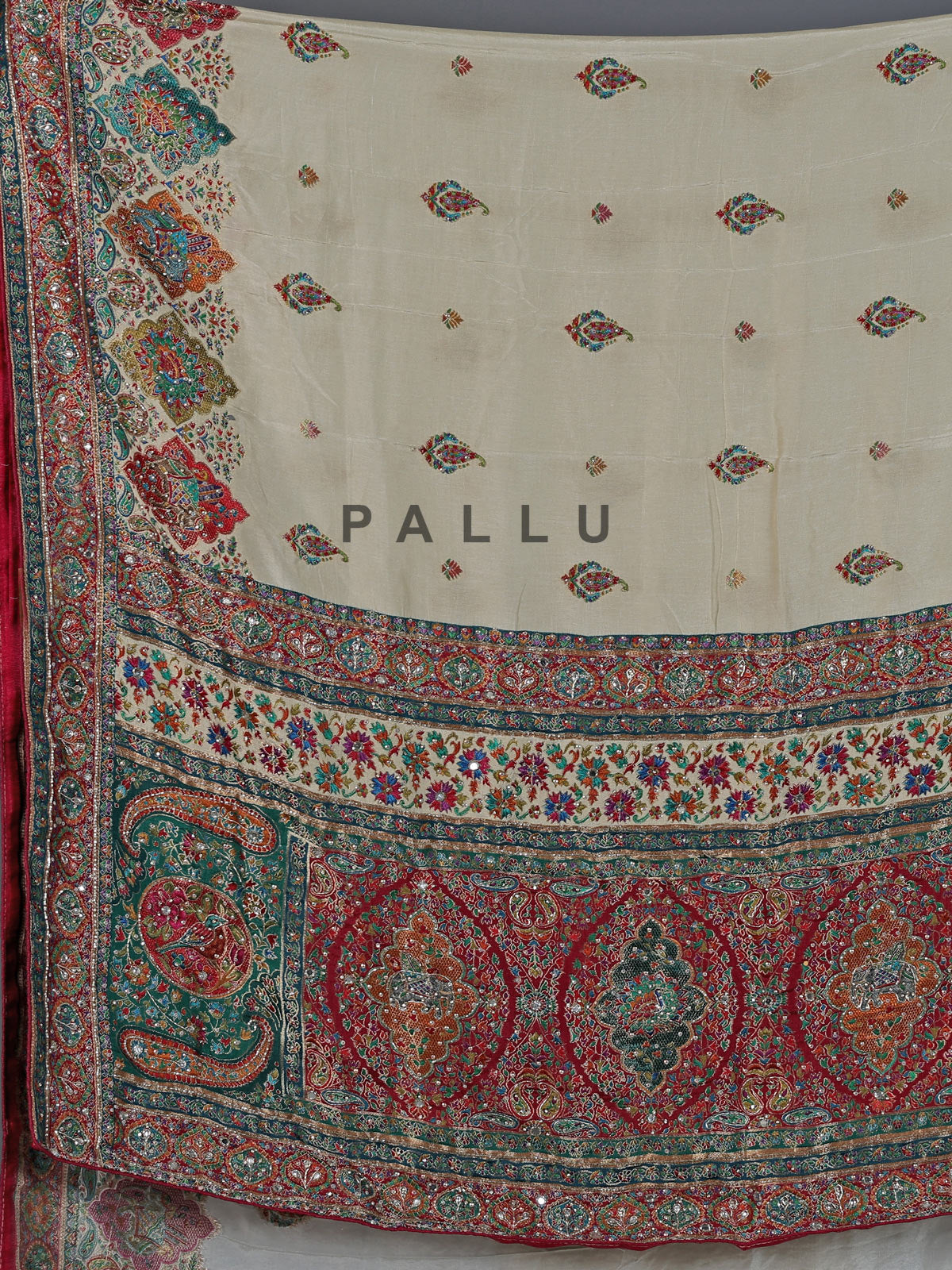 Cream silk colorful motif festive wear saree