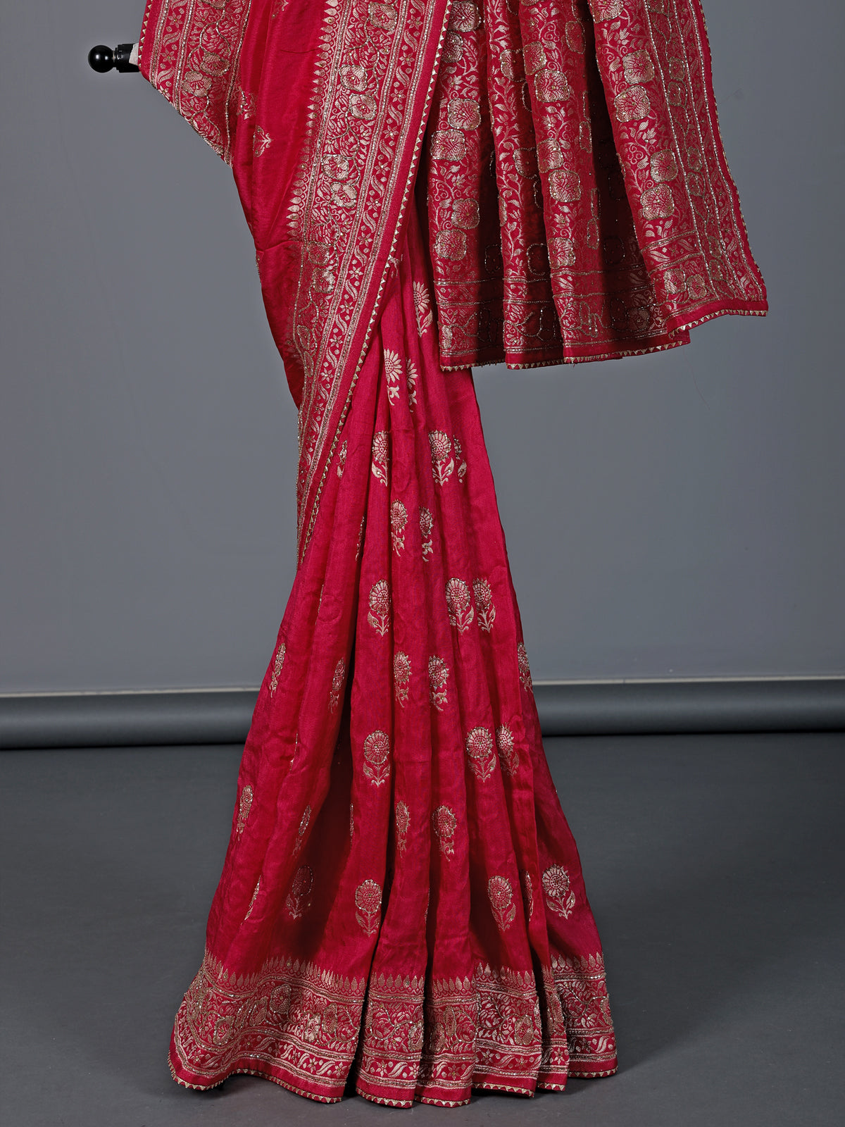 Rani pink dola silk zari work festive saree