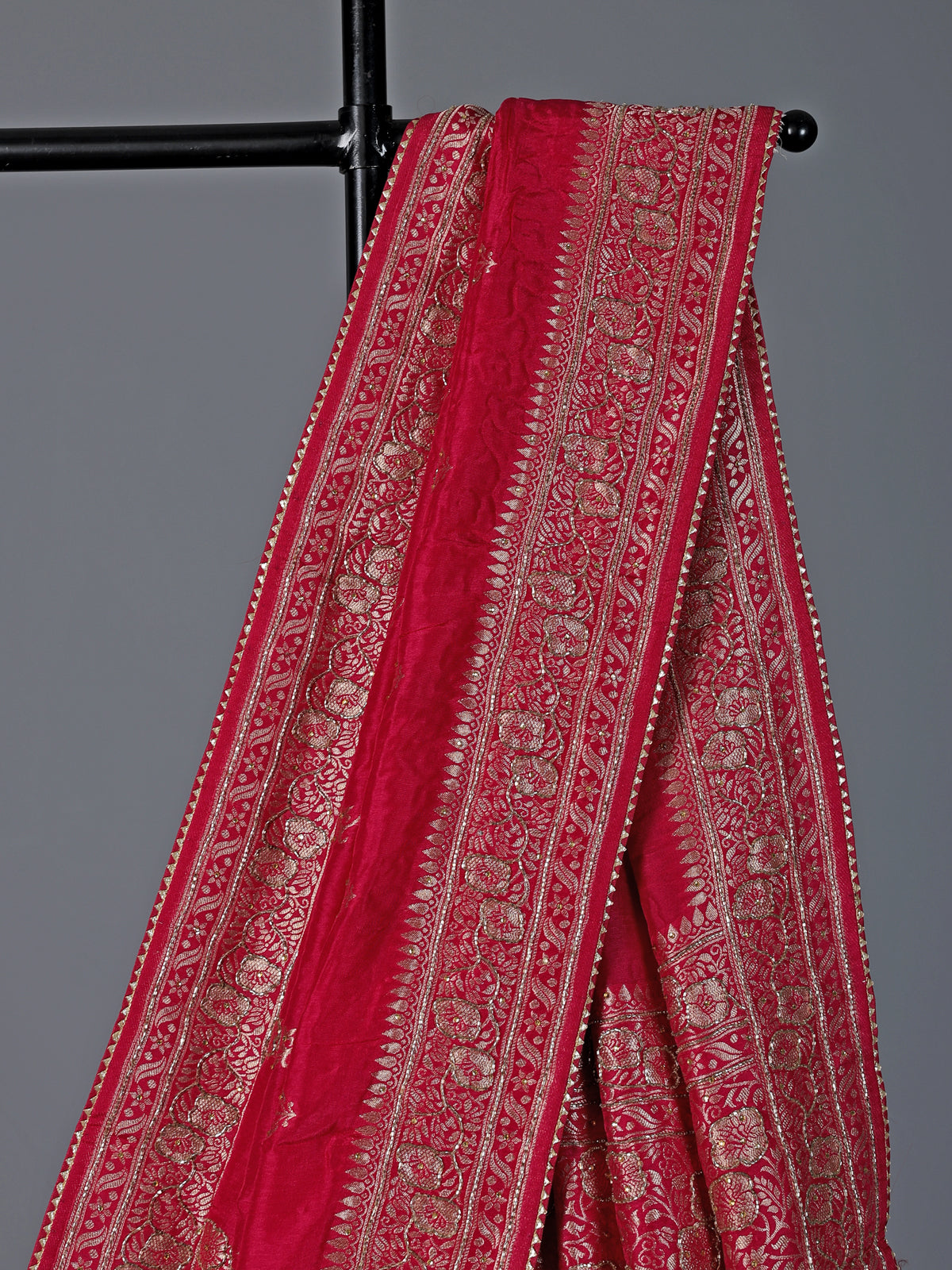 Rani pink dola silk zari work festive saree