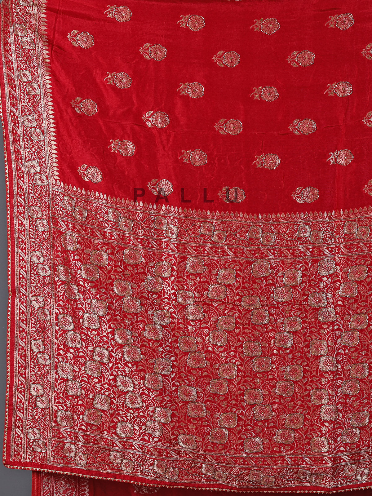 Red dola silk zari work wedding festive saree