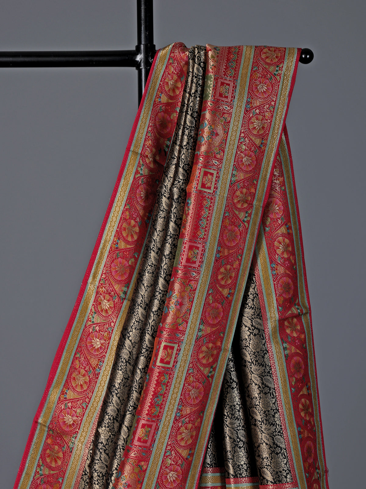 Black dola silk colorful zari motif festive saree