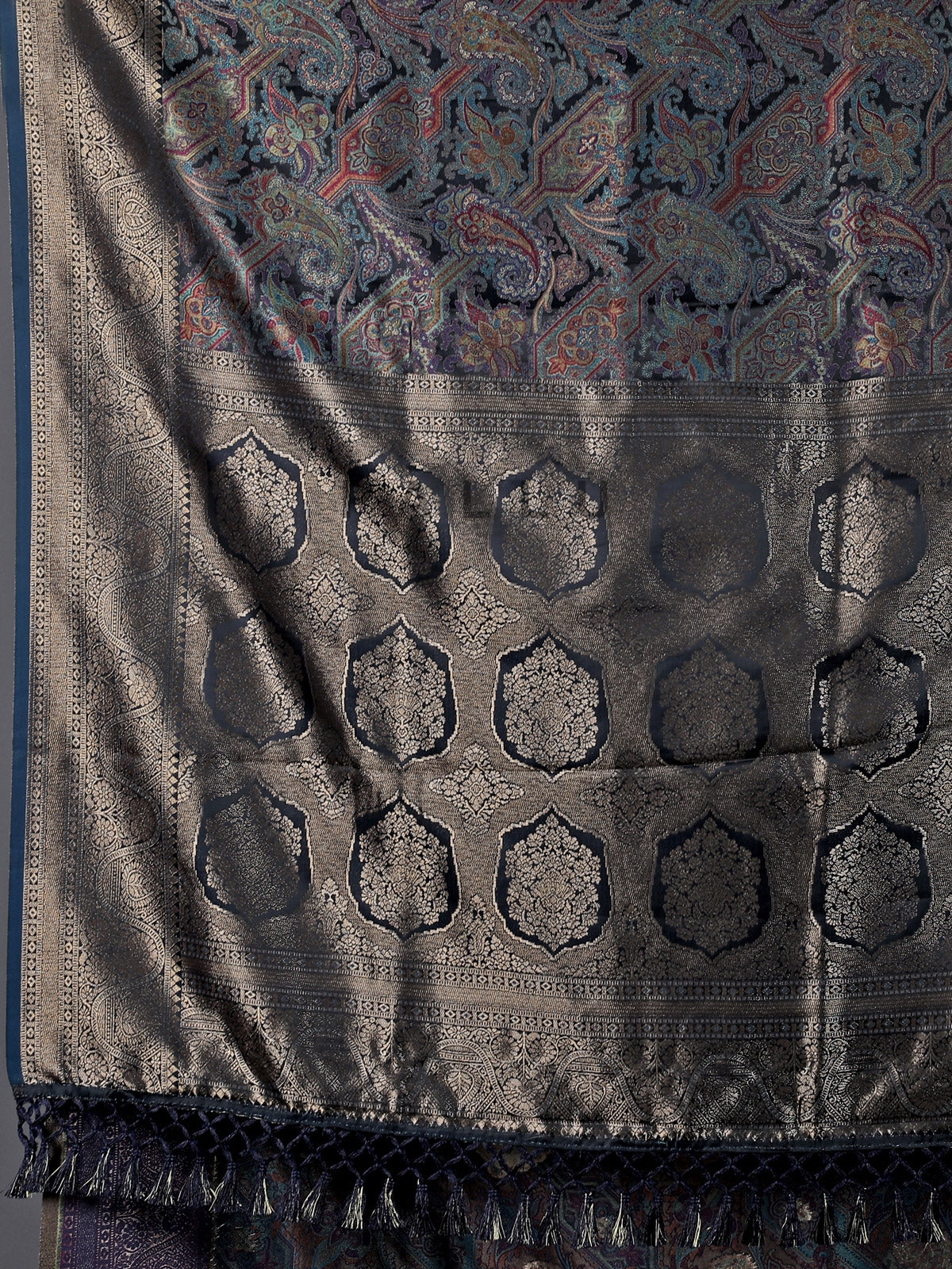 Navy blue art pashmina silk festive zari saree