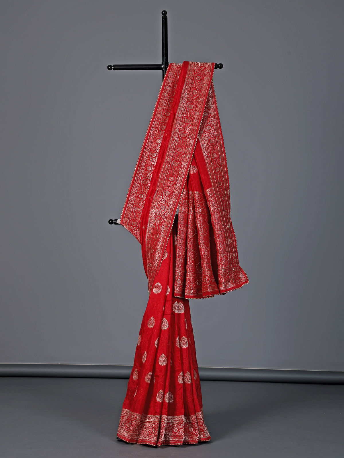 Red dola silk zari work festive saree