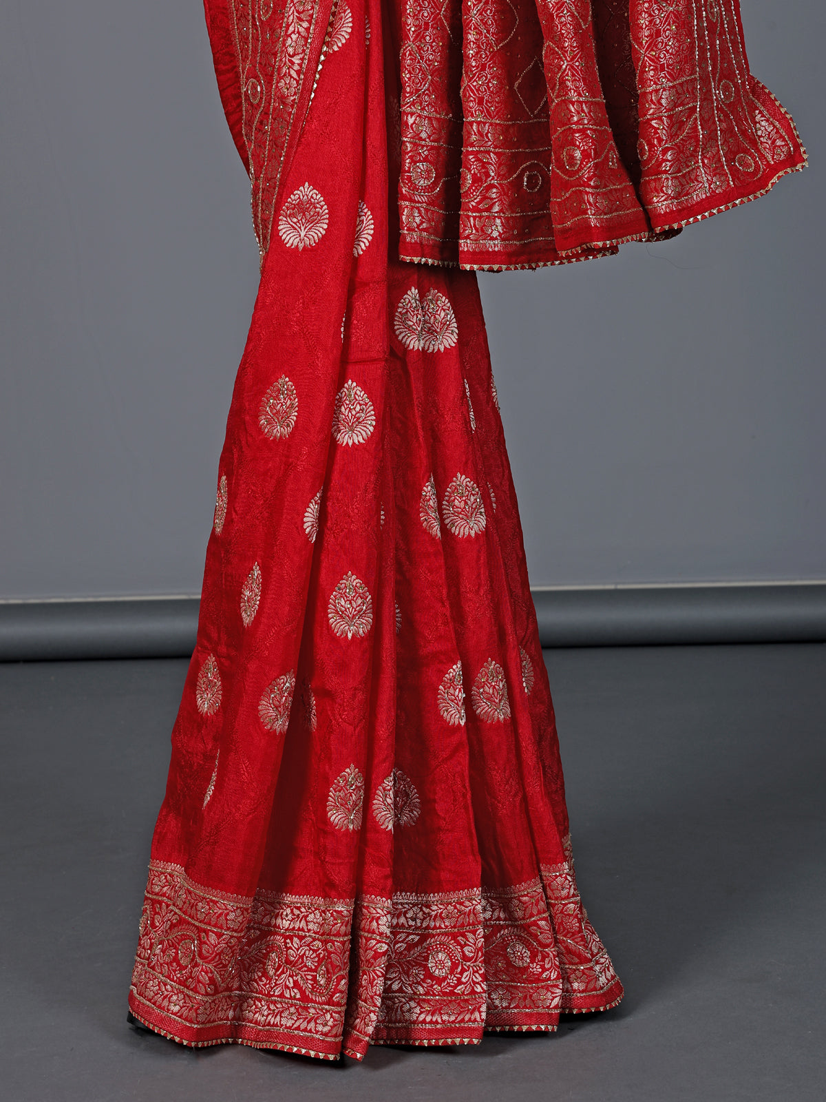 Red dola silk zari work festive saree