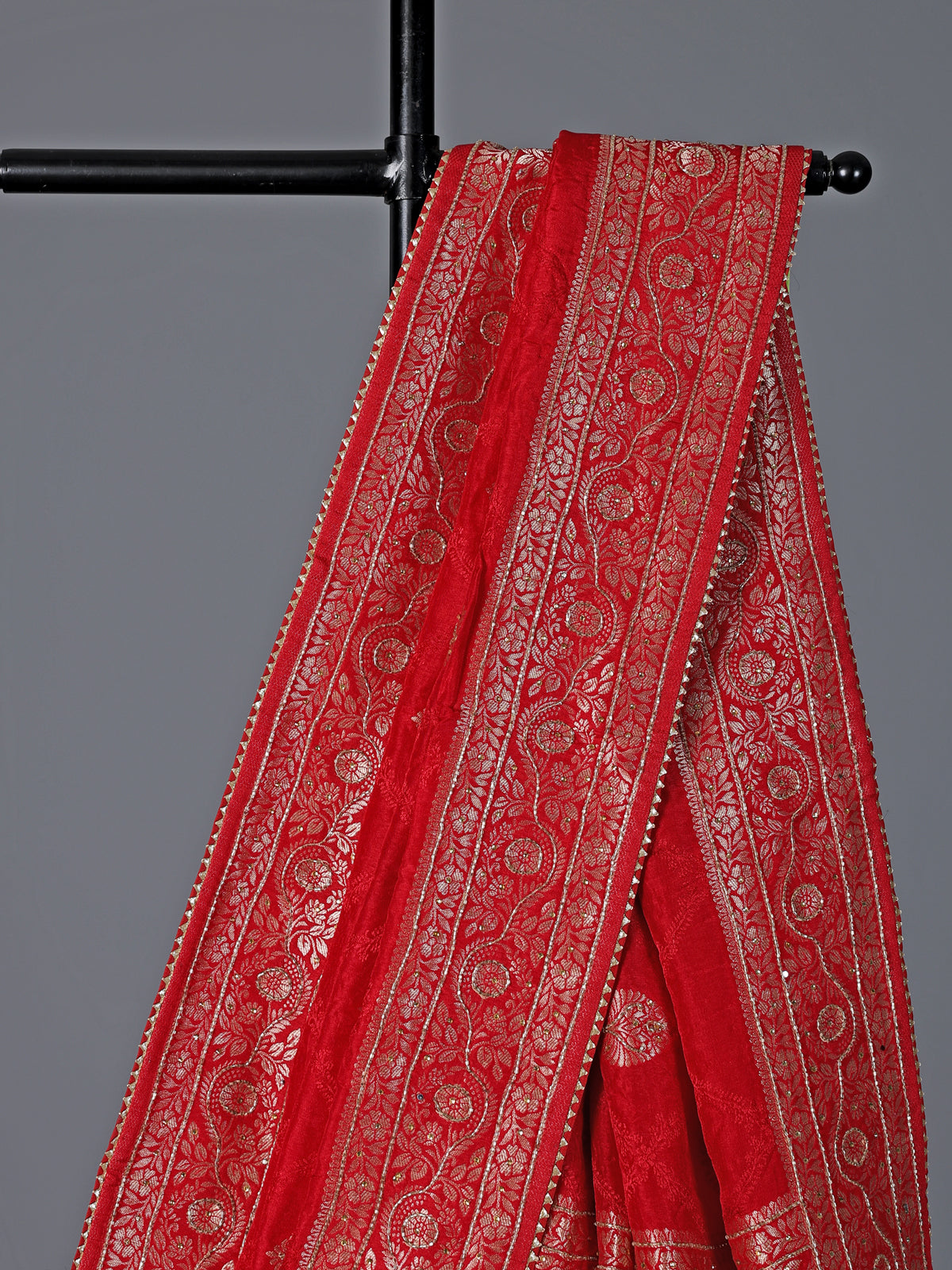 Red dola silk zari work festive saree