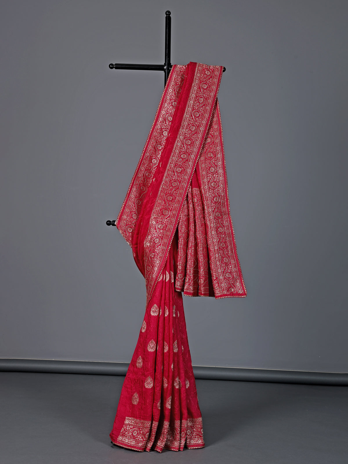 Rani pink dola silk embellished wedding saree for women