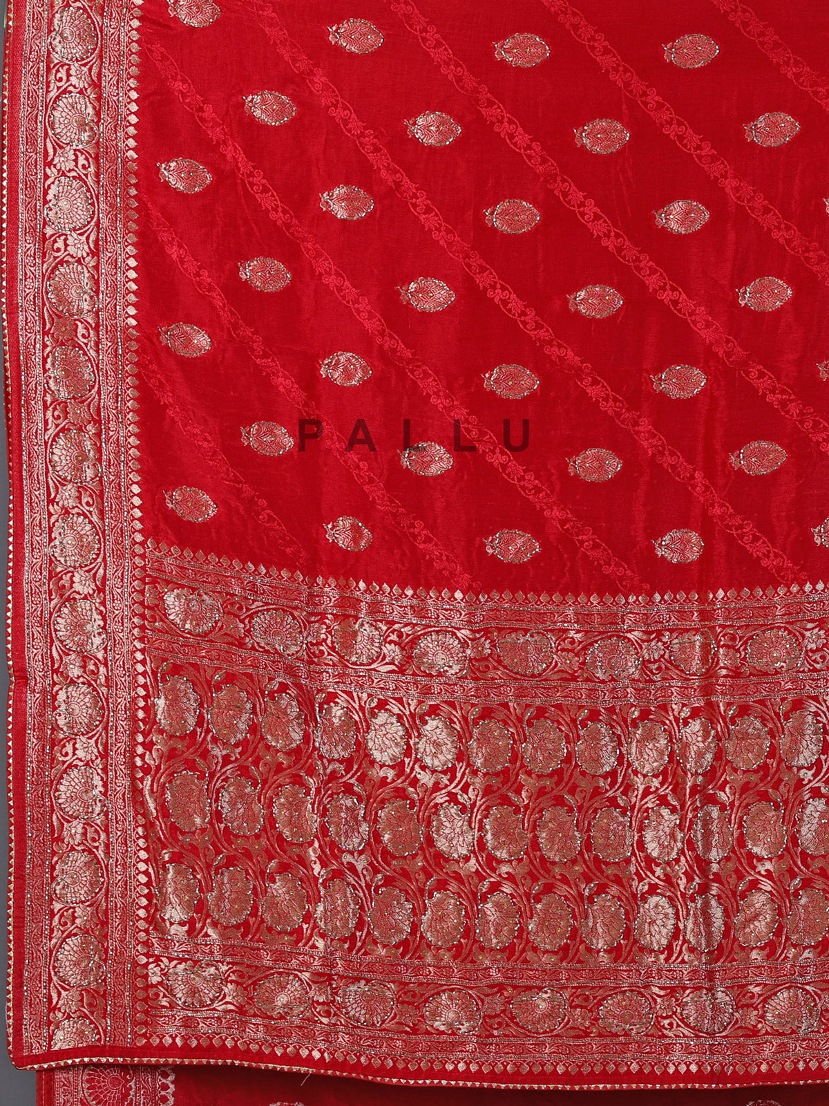 Red dola silk embellished wedding festive saree