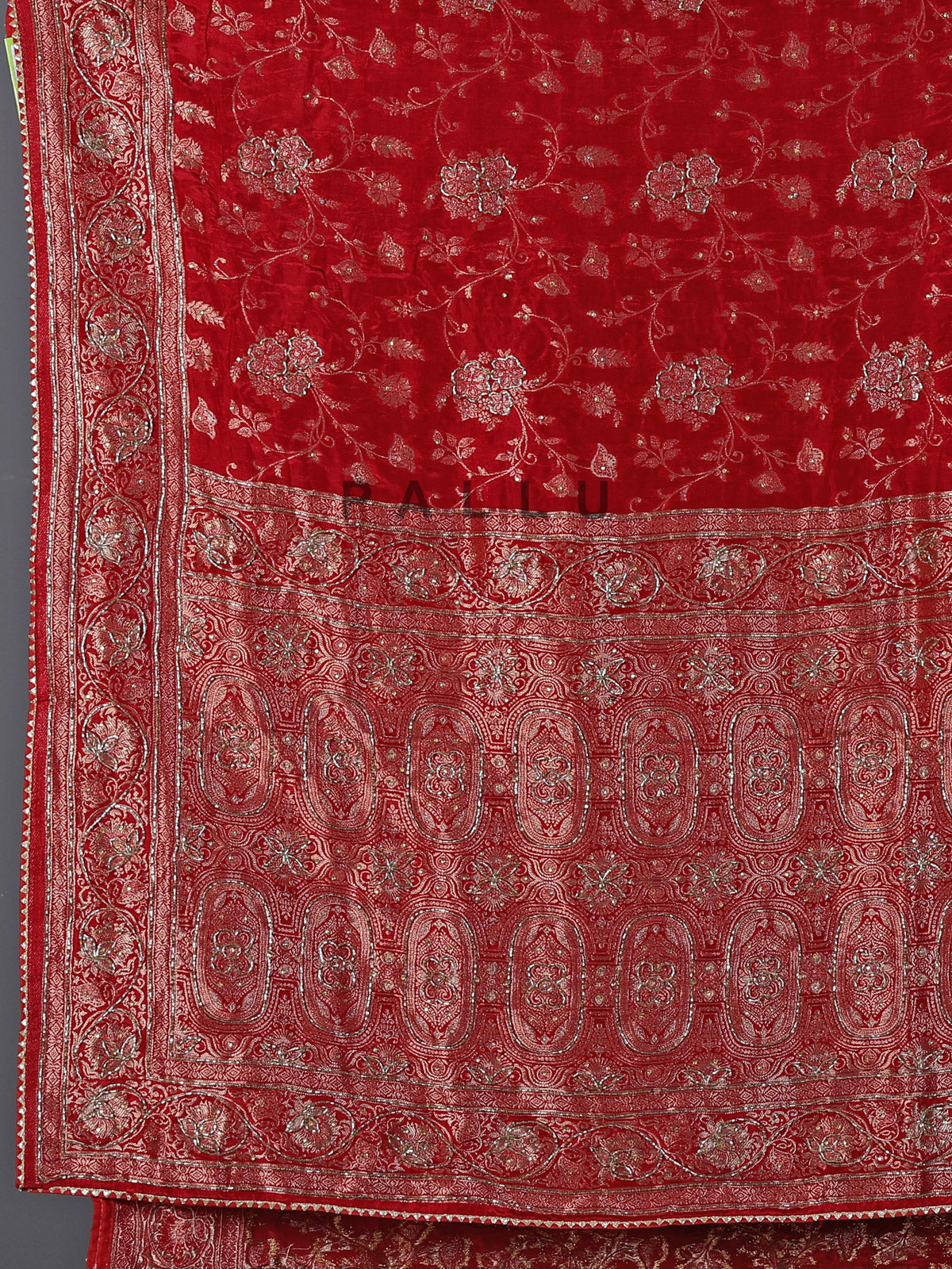 Red dola silk traditional festive embellished saree