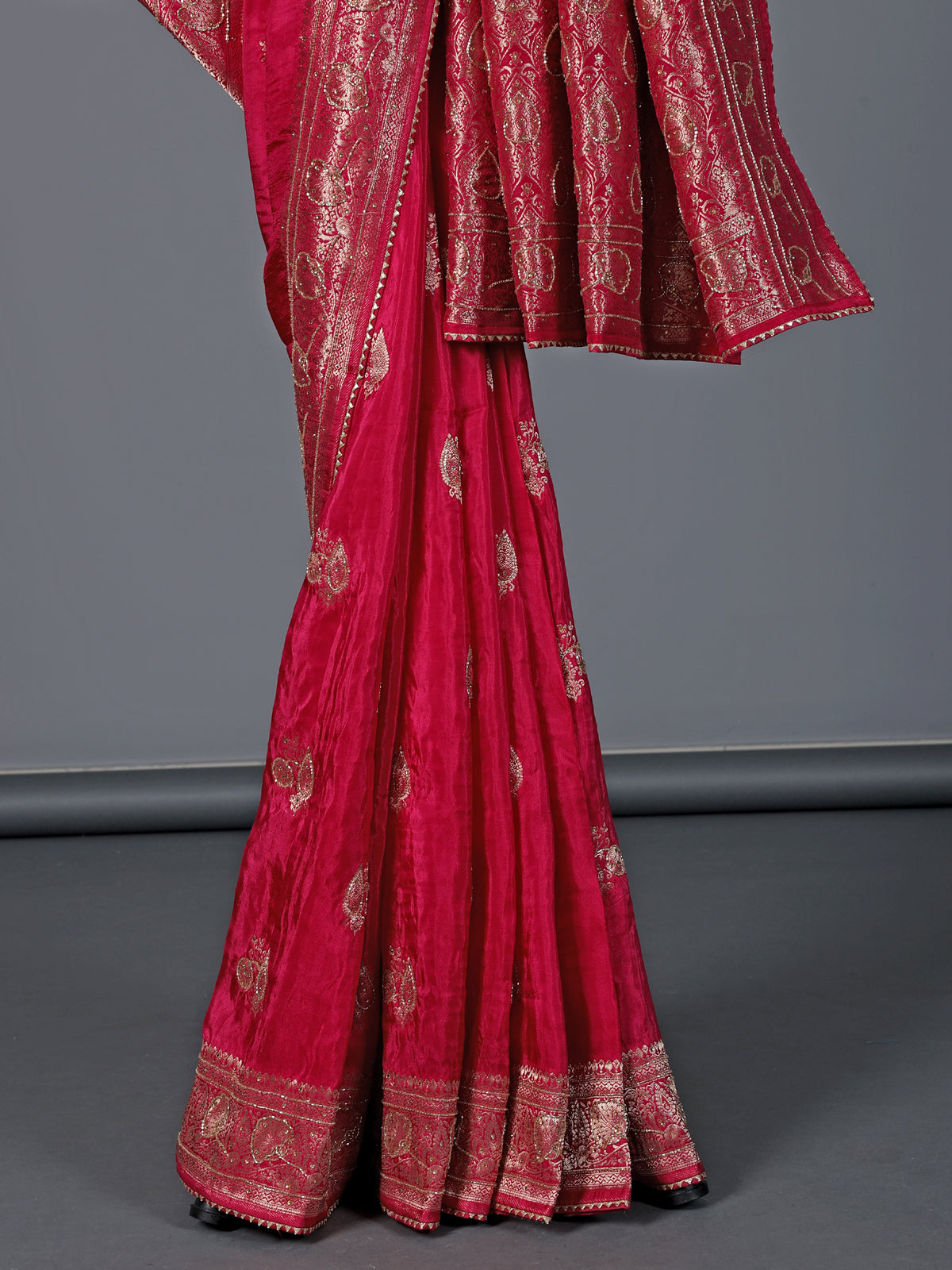 Pink dola silk zari gota festive saree