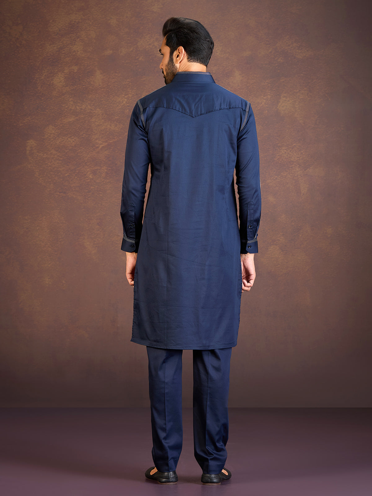 Navy satin cotton lycra pathani suit for fetival