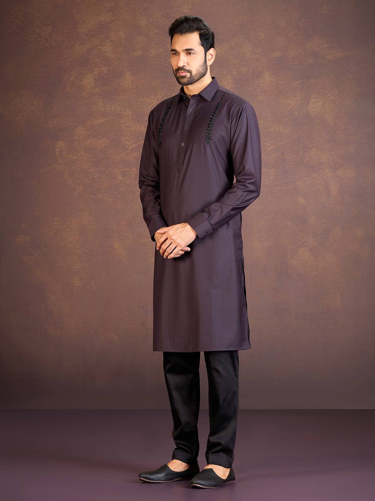 Wine plain satin cotton lycra pathani suit