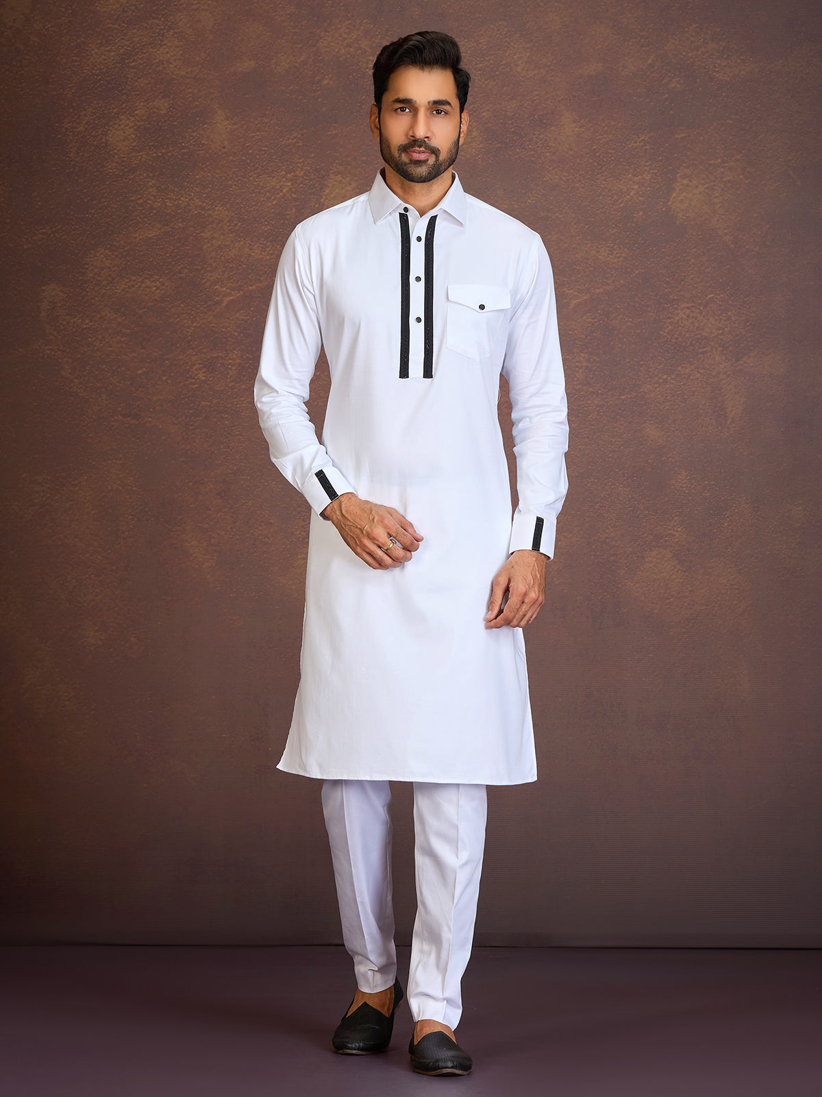 White satin cotton lycra pathani suit