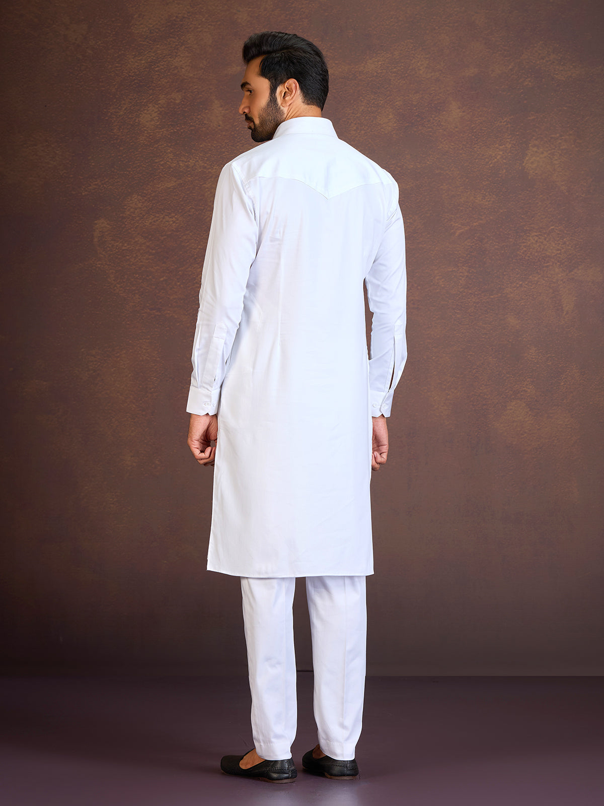 White satin cotton lycra pathani suit