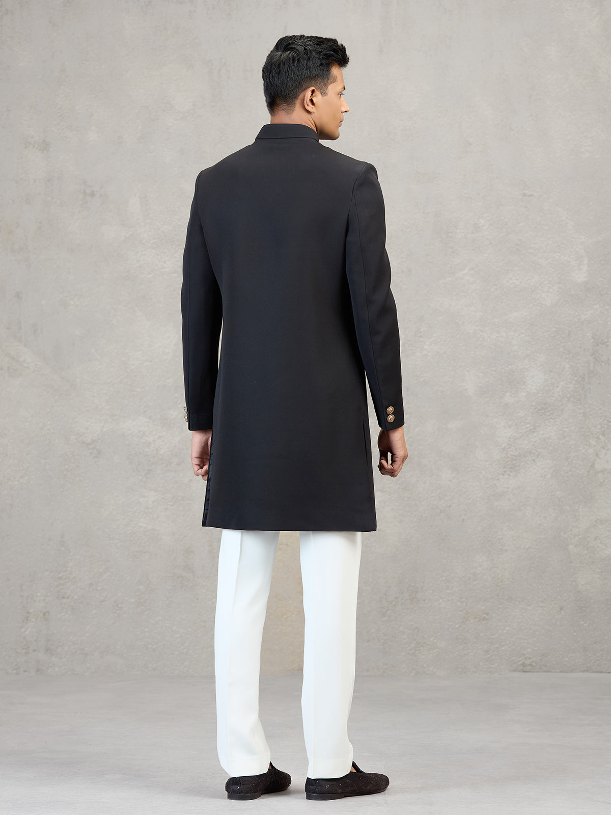 Black terry rayon reception ready indowestern ensemble