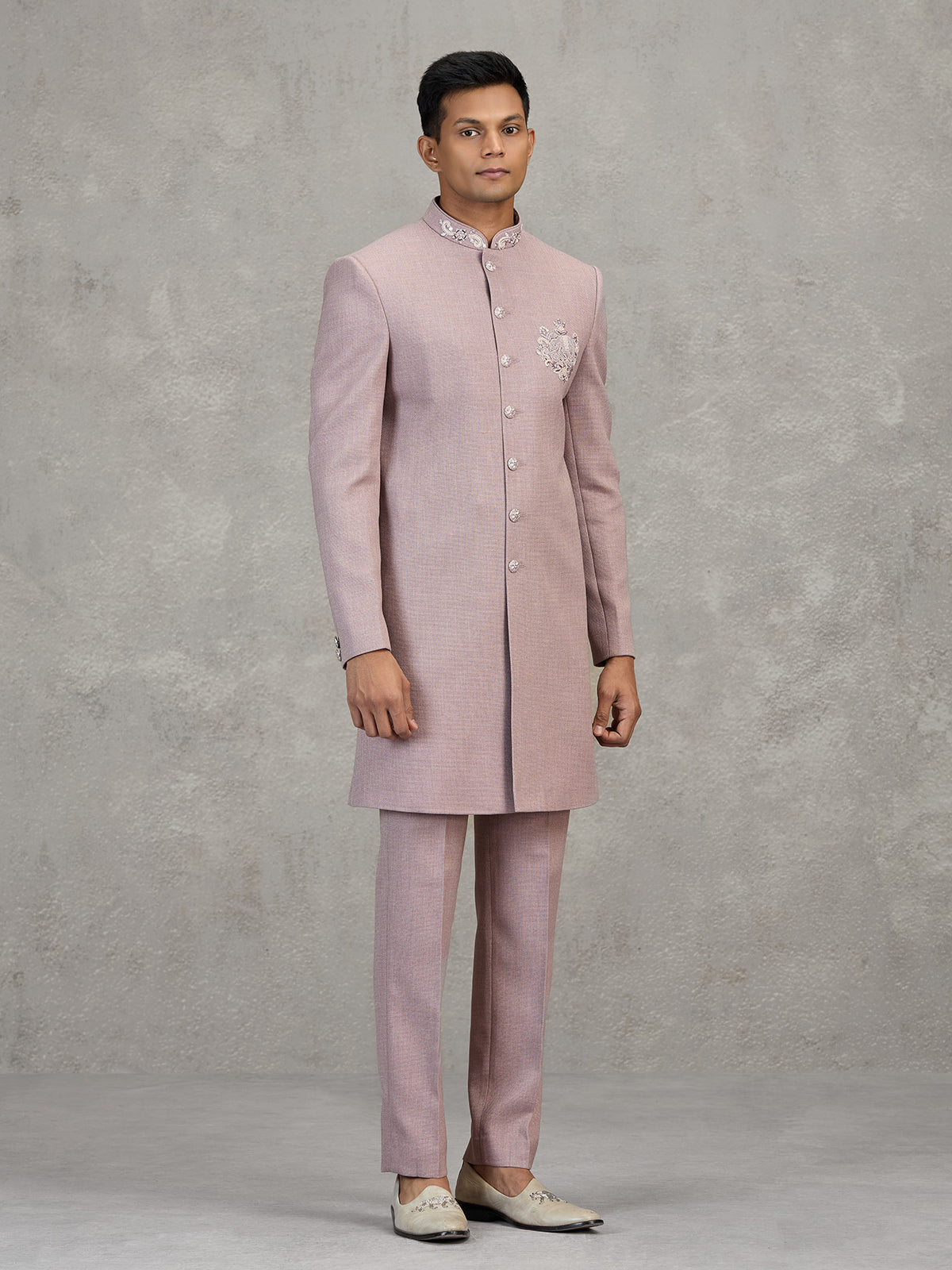 Pink jute elephant motif festive embellished indowestern set