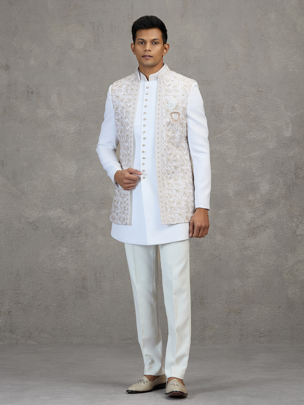 Off white indowestern set for men wedding wear