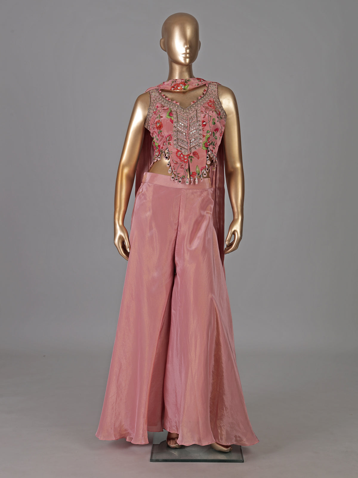 Onion pink crepe silk mirror and aabla festive palazzo suit