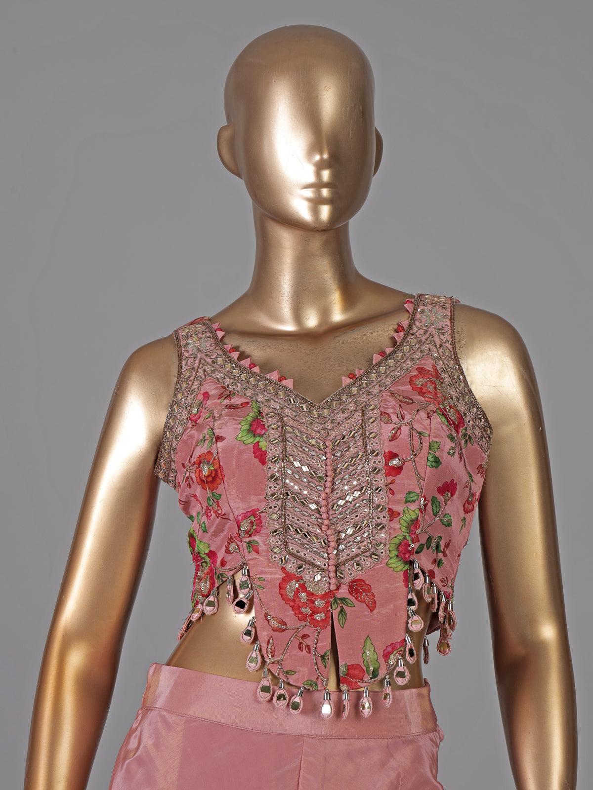 Onion pink crepe silk mirror and aabla festive palazzo suit